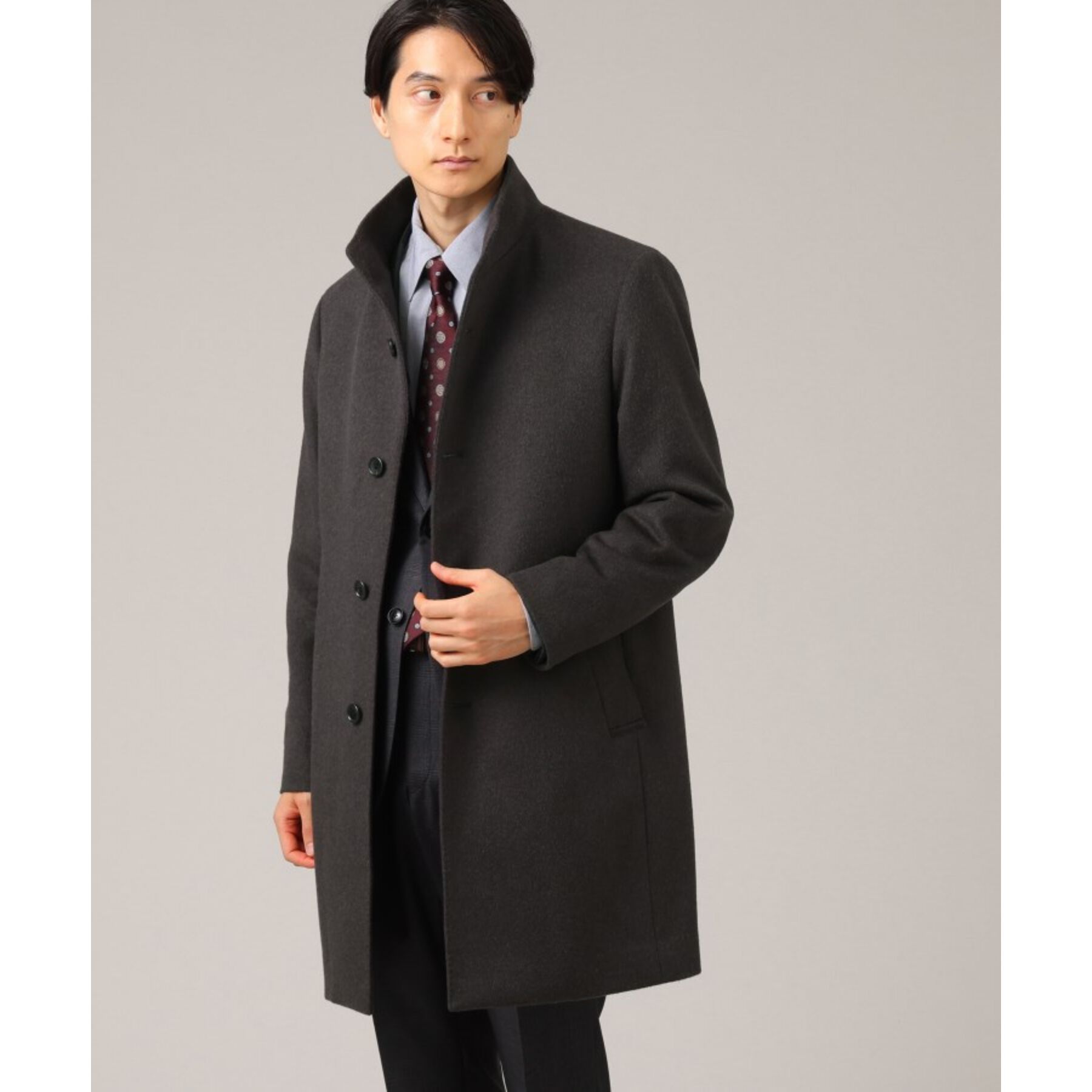 TAKEO KIKUCHI「【ウールカシミヤブレンド】ビーバー調 スタンドカラー コート」|その他|ﾁｬｺｰﾙｸﾞﾚｰ(014)