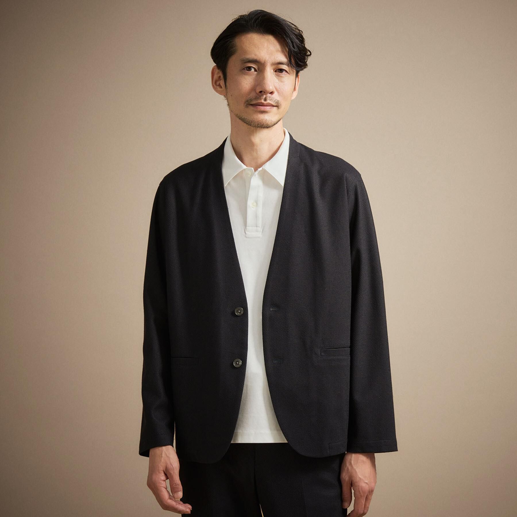 TAKEO KIKUCHI「【抗菌防臭】バーズアイメッシュノーカラージャケット」|ノーカラージャケット|ネイビー(094)