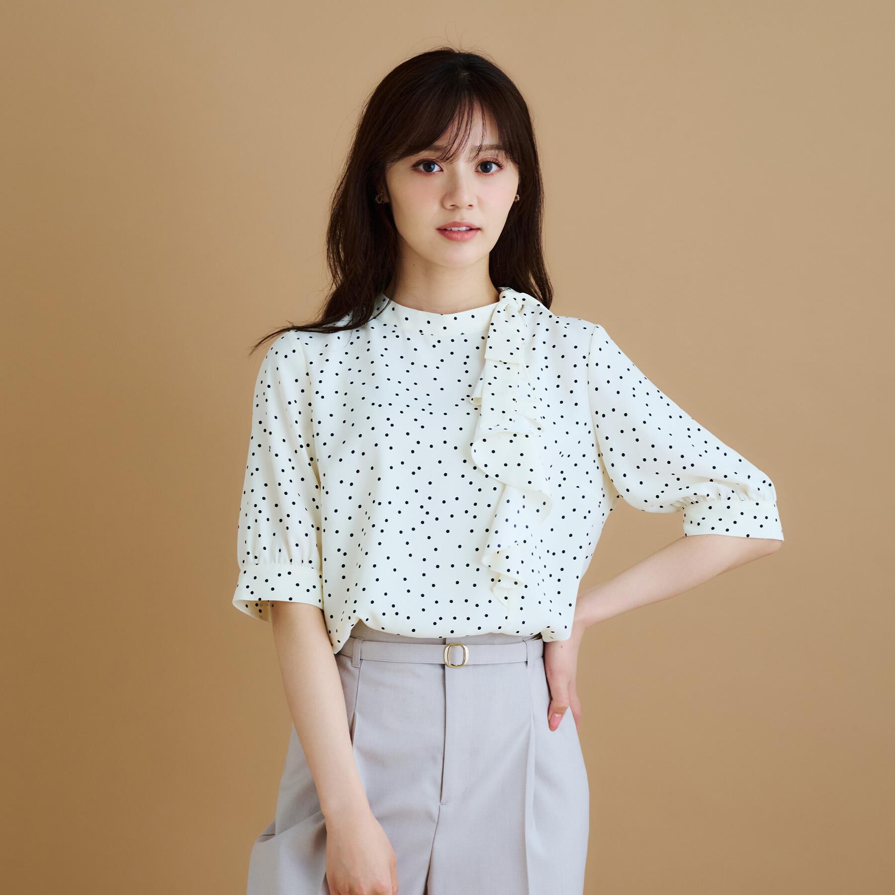 index「ロールカラーアシメフリルリボンブラウス【洗濯機洗い可/イージーアイロン】」|シャツ・ブラウス|