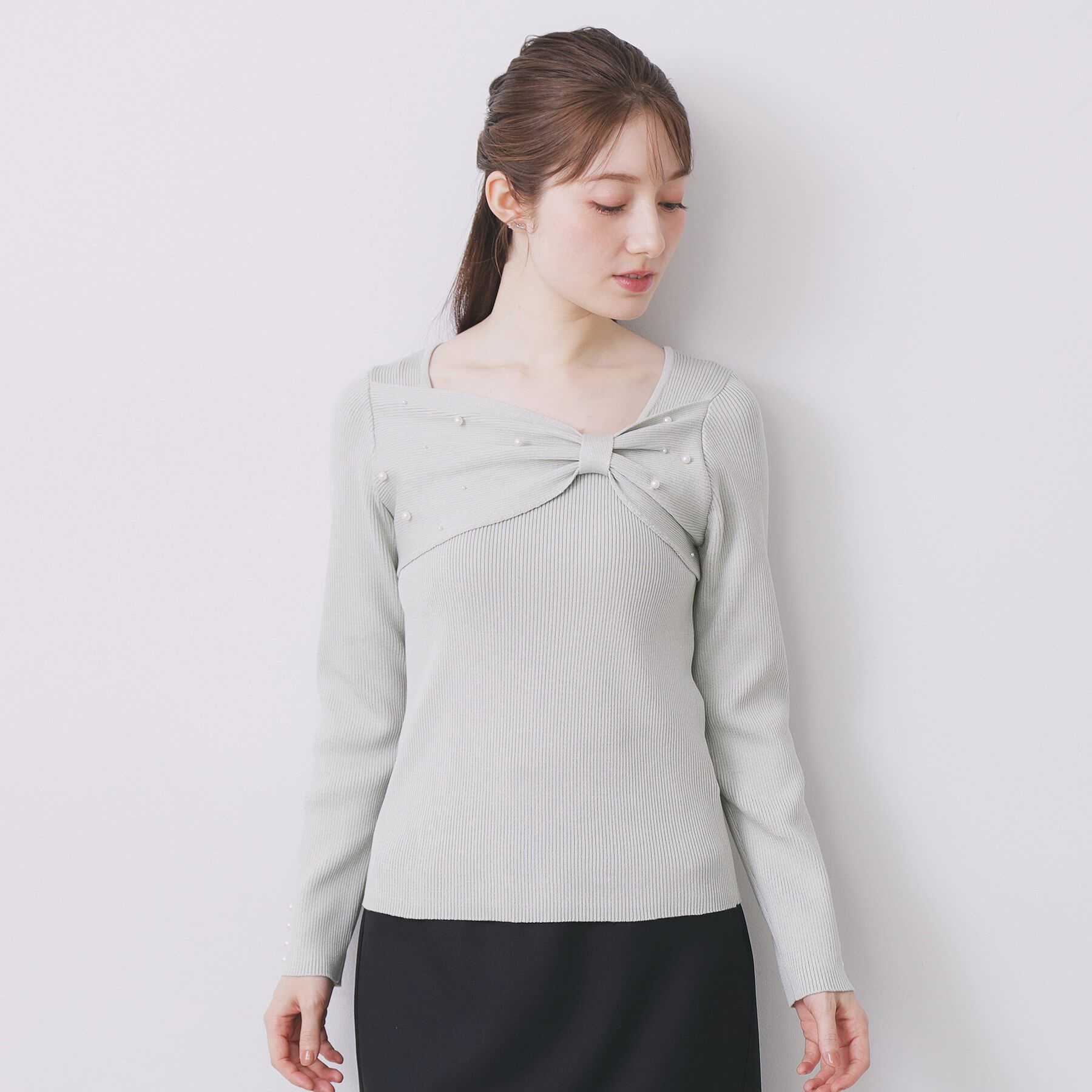 index「リボンパール調リブニット【洗濯機OK】」|ニット・セーター|