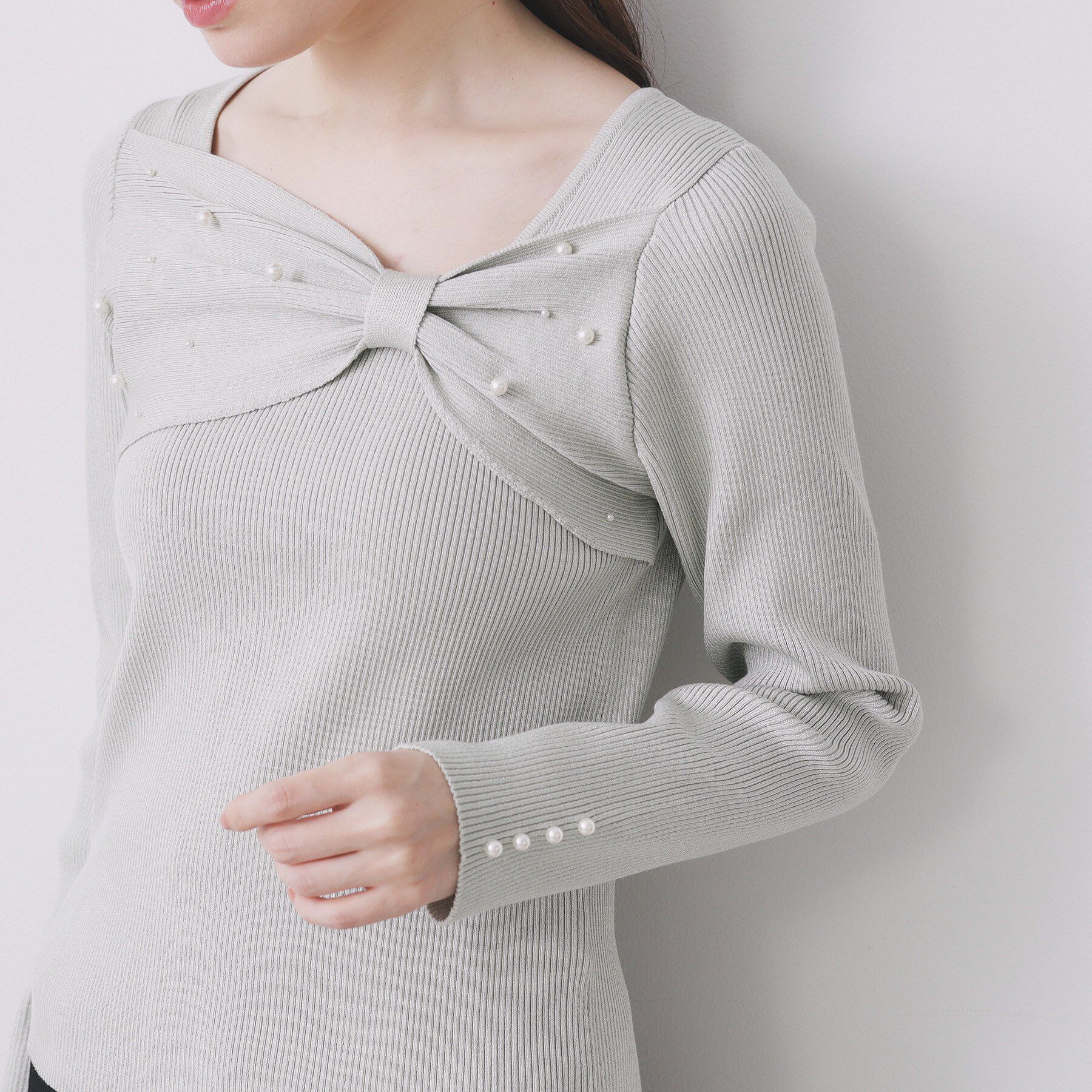 index「リボンパール調リブニット【洗濯機OK】」|ニット・セーター|