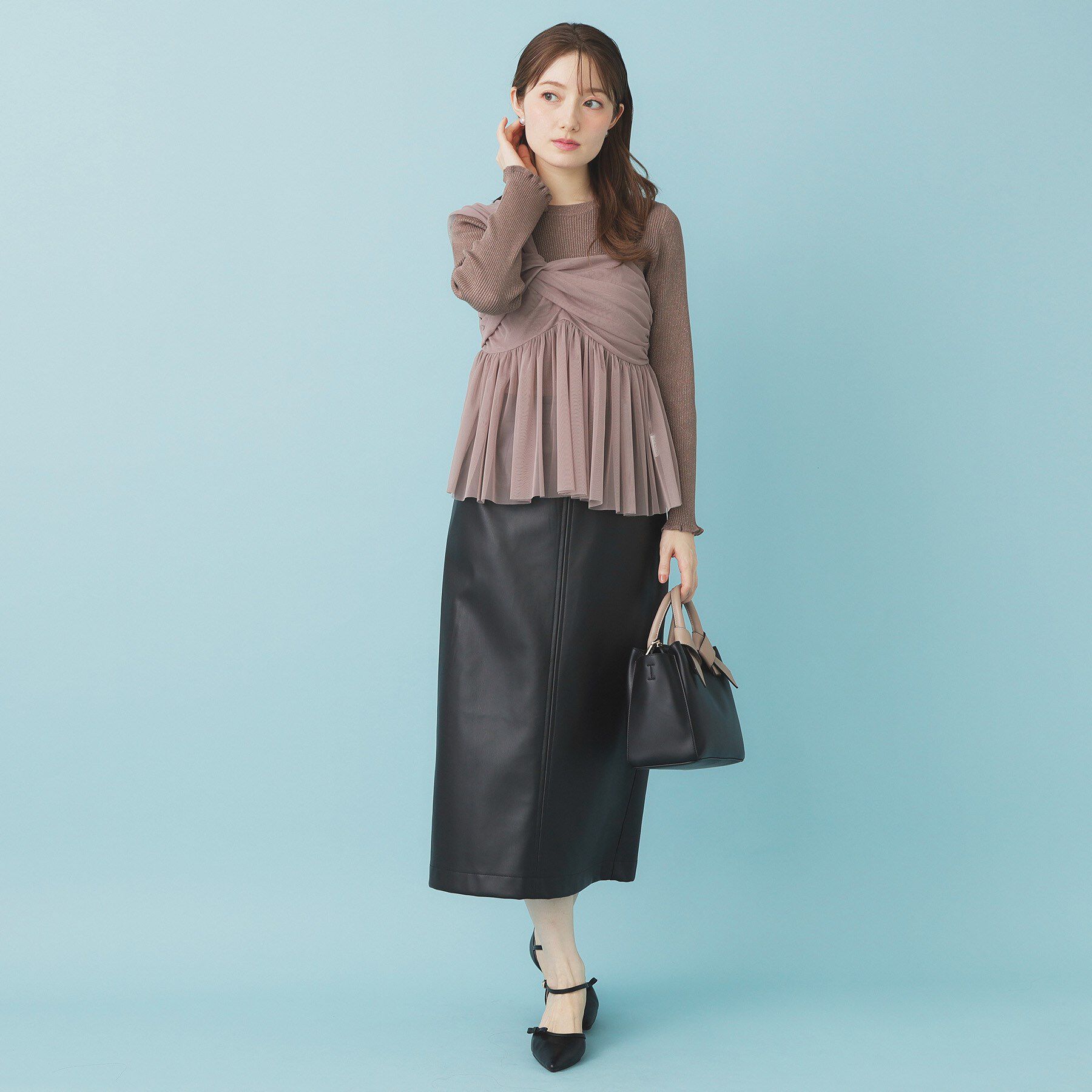 index「《ツインセット》チュールキャミ&times;ラメリブニット【洗濯機OK】」|ニット・セーター|