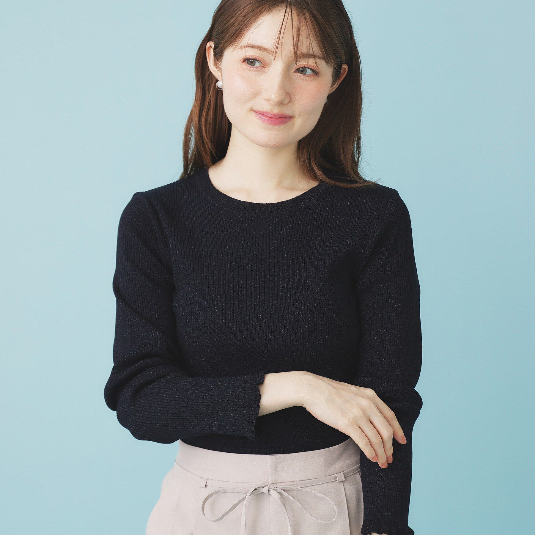 index「《ツインセット》チュールキャミ&times;ラメリブニット【洗濯機OK】」|ニット・セーター|