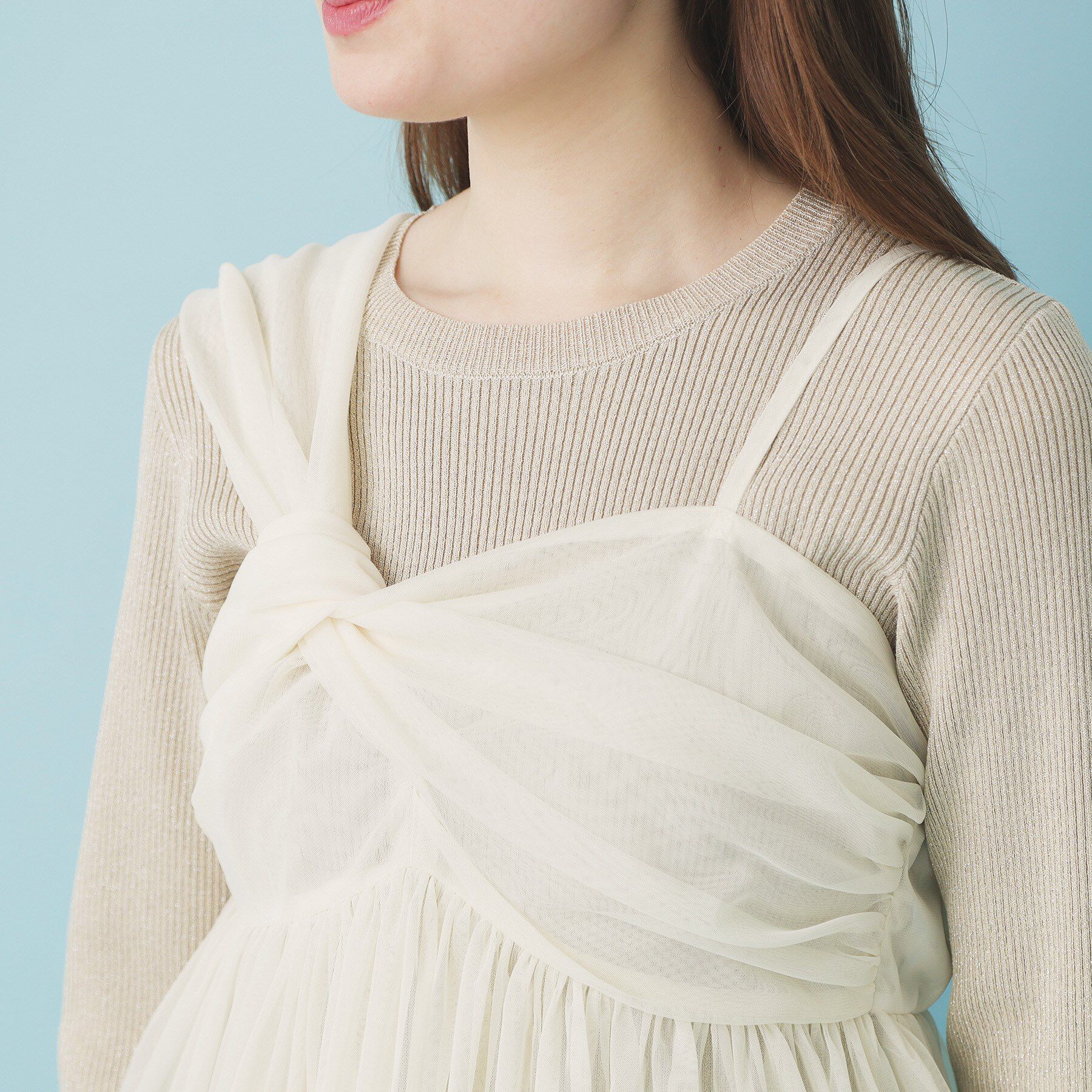 index「《ツインセット》チュールキャミ&times;ラメリブニット【洗濯機OK】」|ニット・セーター|