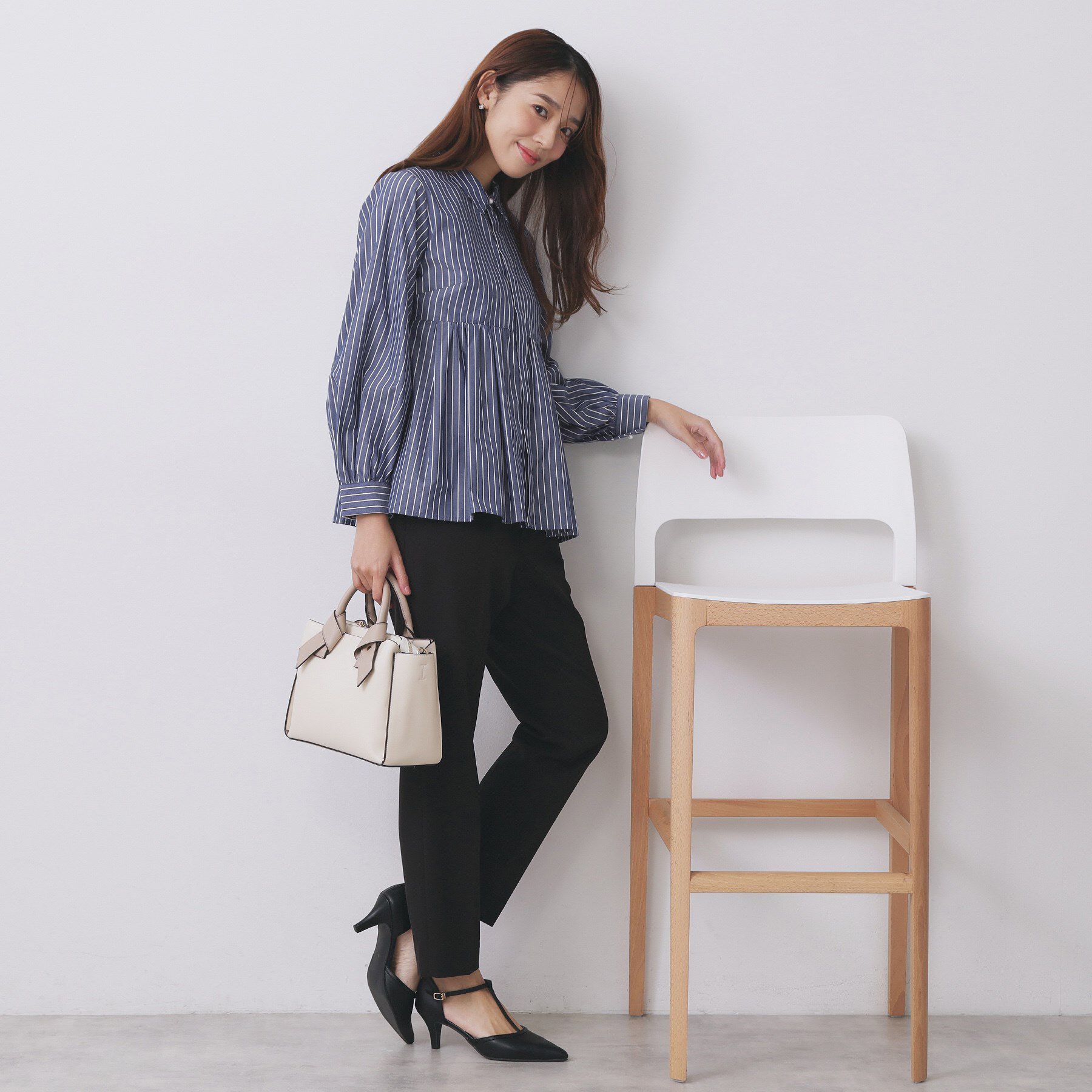 index「ラメストライプ衿付きペプラムブラウス【洗濯機OK/イージーアイロン/防シワ】《6col》」|シャツ・ブラウス|