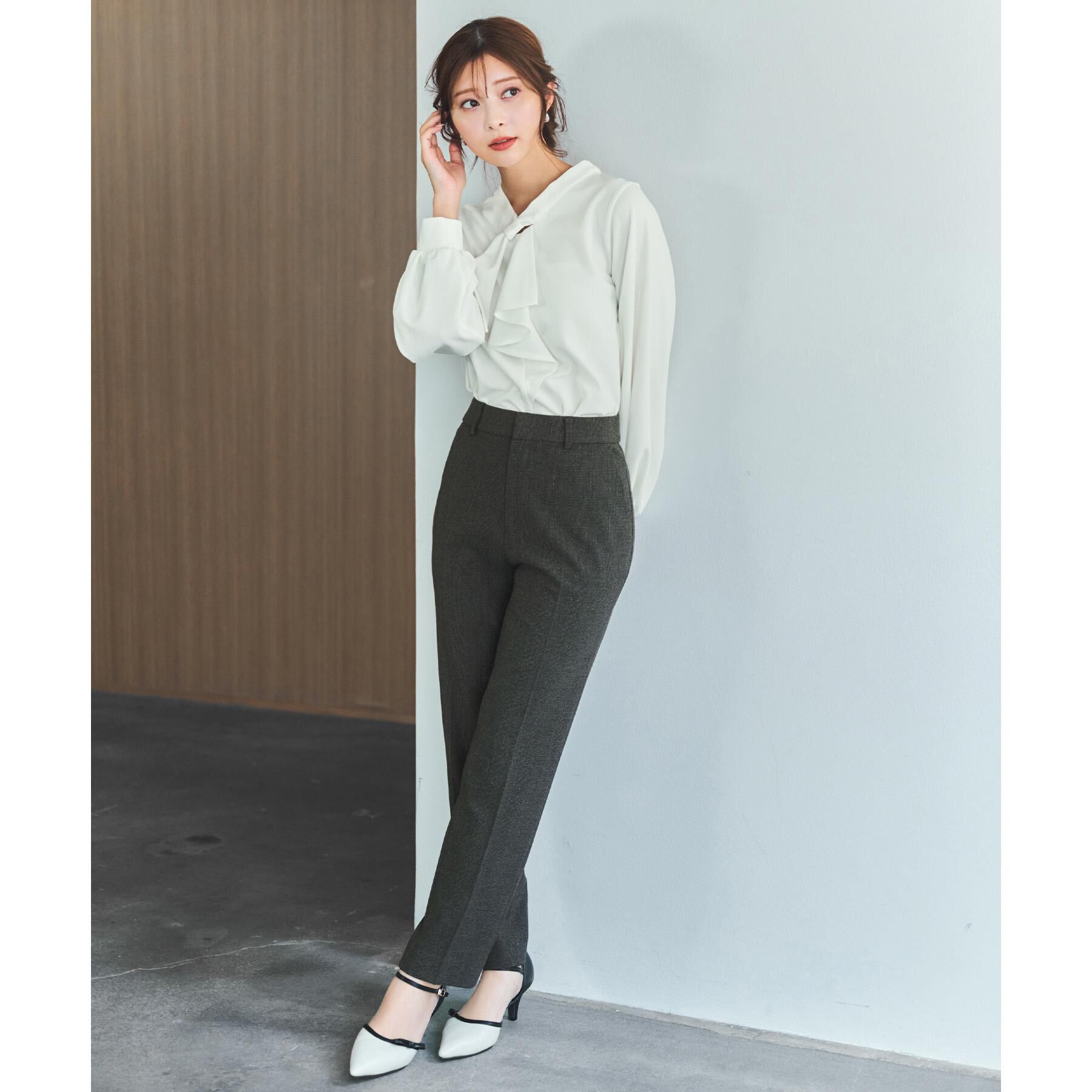 index「ボウタイフリルトップス【洗濯機OK/ストレッチ/イージーアイロン/防シワ】《S～3L》」|Tシャツ・カットソー|