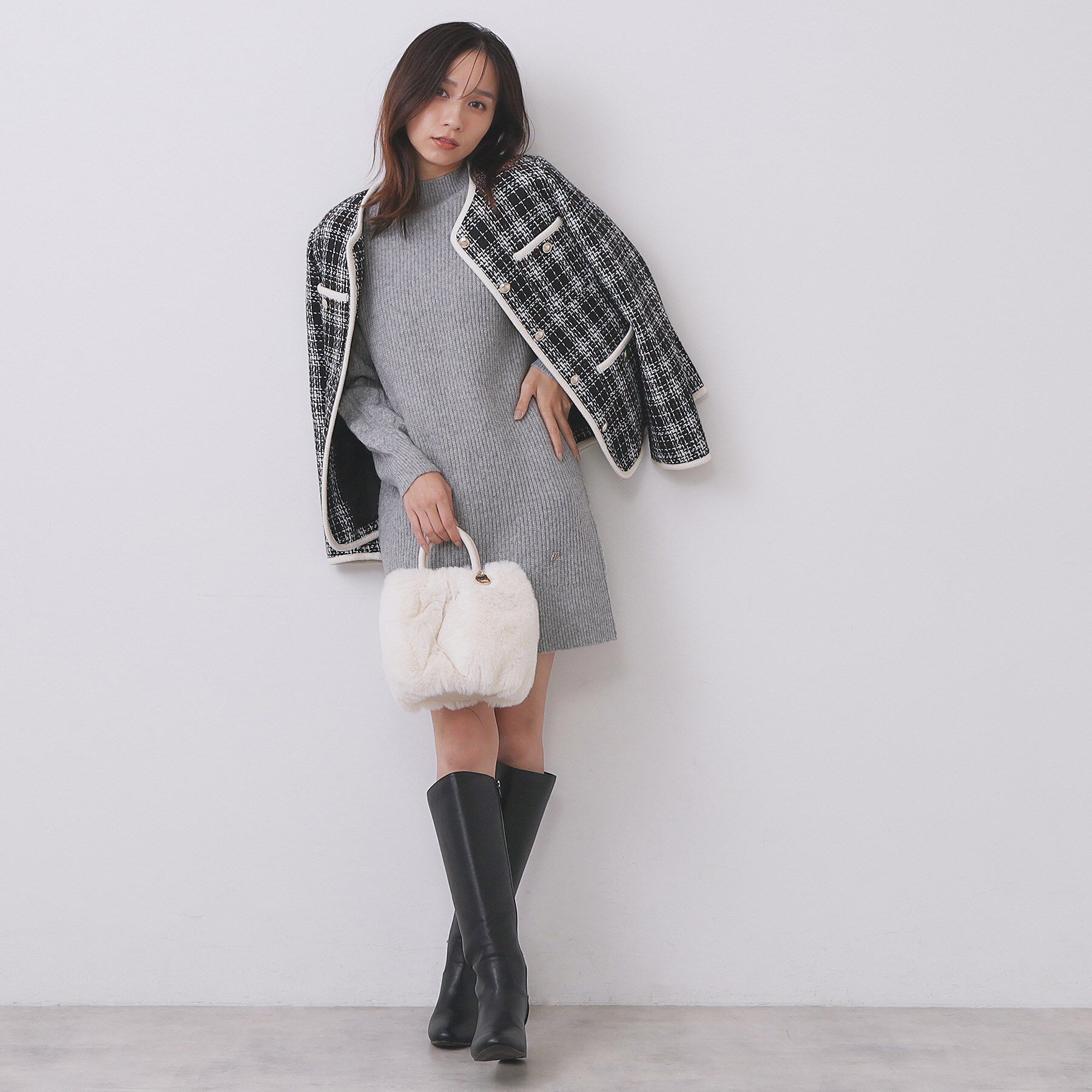 index「ウール混ケーブルスリーブミニワンピース【洗濯機OK】」|ワンピース|