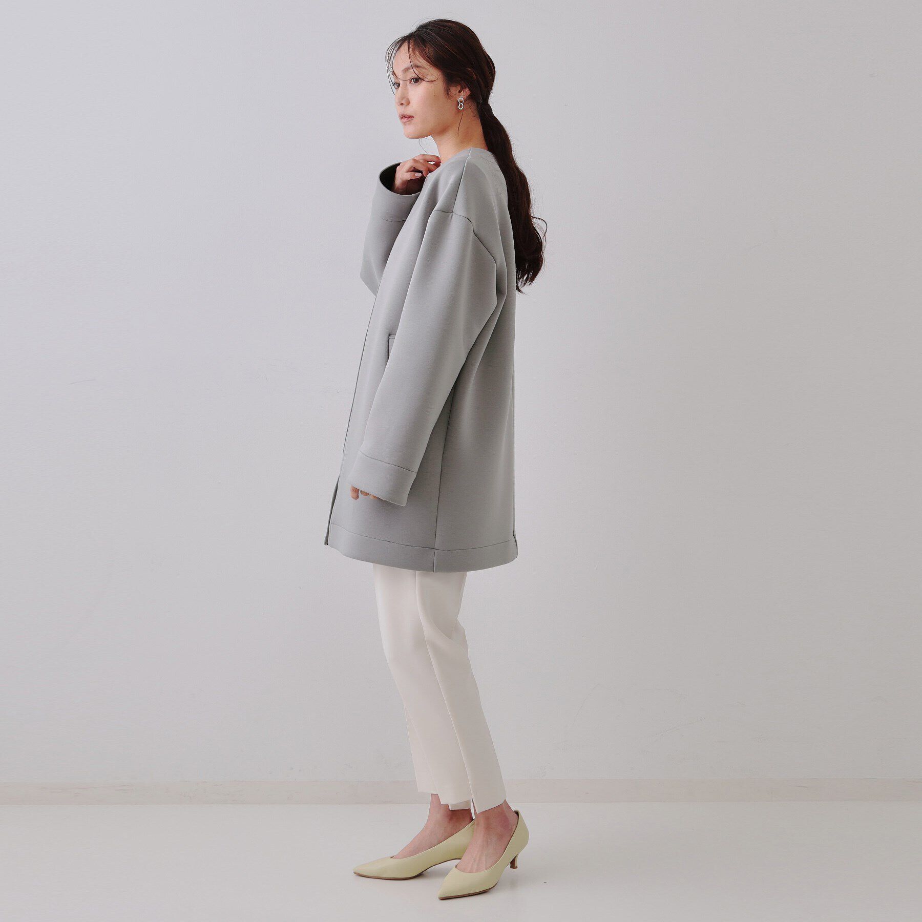 OPAQUE.CLIP「ノーカラーZIPミドルコート【洗濯機洗い可/抗ピル】」|ノーカラーコート|