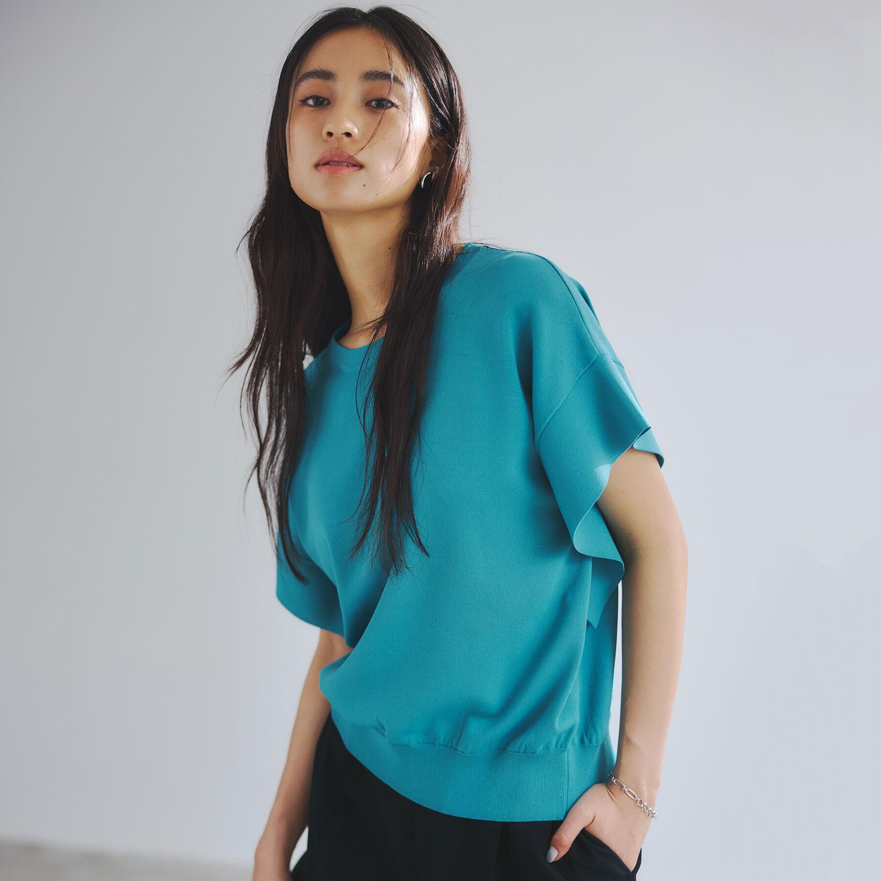 OPAQUE.CLIP「フリルスリーブニット【UVケア/接触冷感/洗濯機洗い可/抗ピル】」|ニット・セーター|