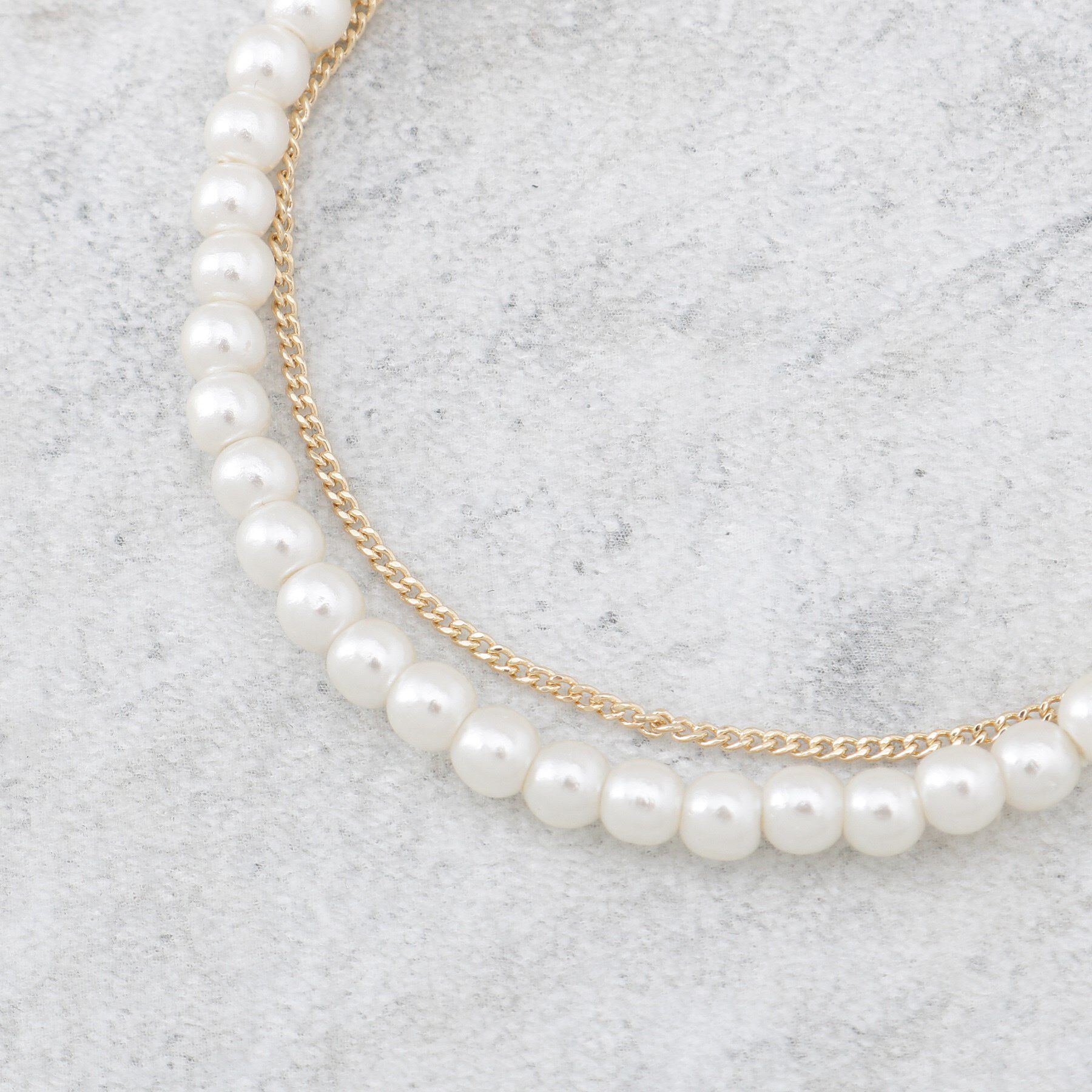 OPAQUE.CLIP「フェイクパール&times;チェーン2連ブレスレット」|ブレスレット・バングル|