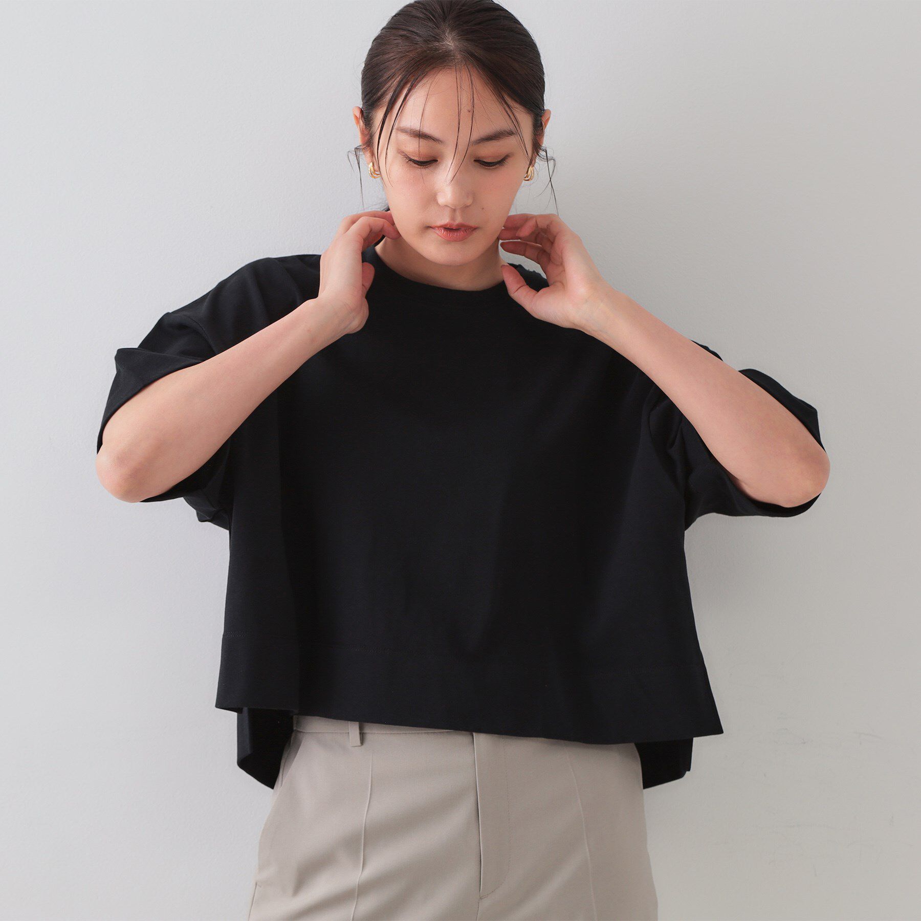 OPAQUE.CLIP「《5色展開》ワイドシルエットTシャツ【洗濯機洗い可】」|Tシャツ・カットソー|ブラック(019)