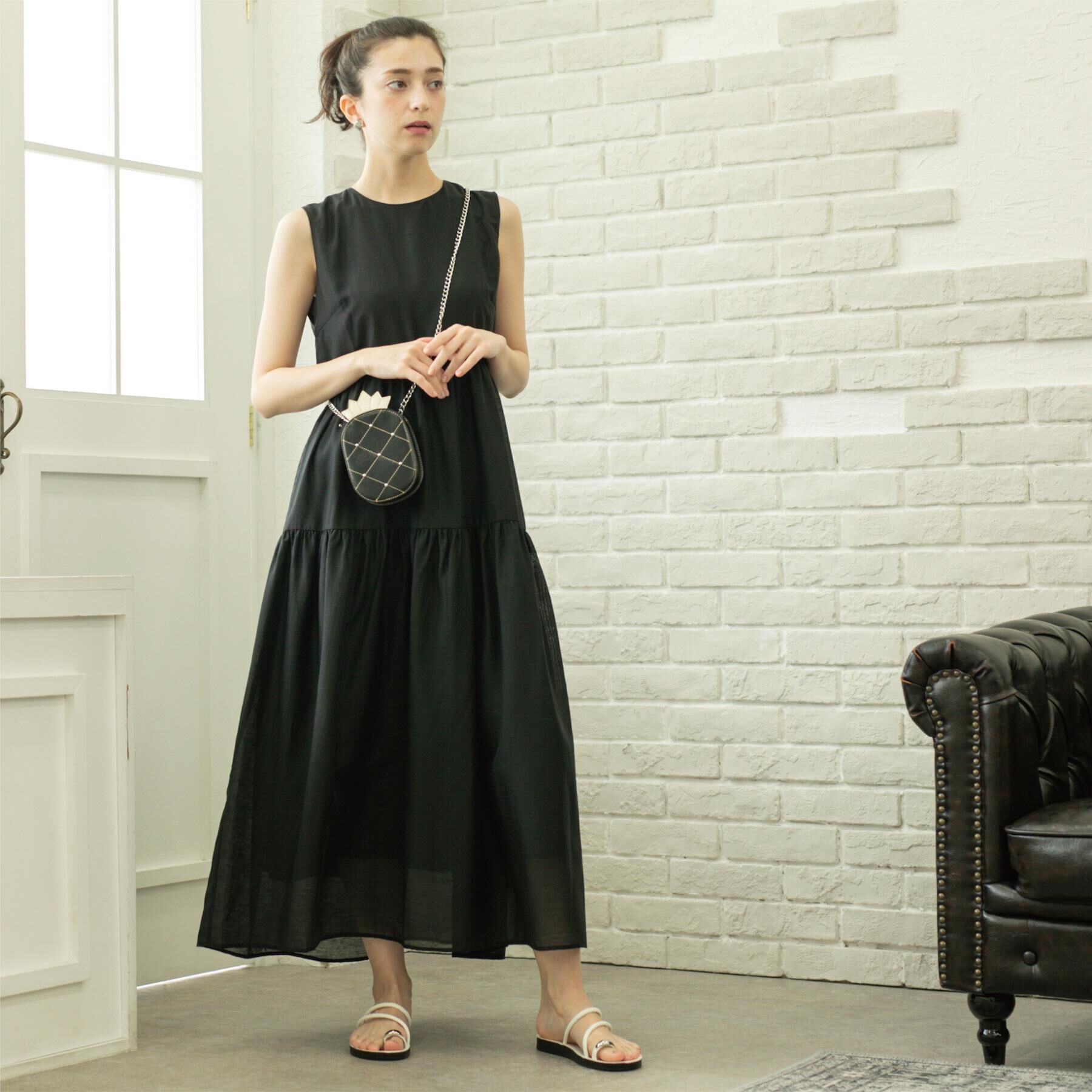 OPAQUE.CLIP「麻混シアーギャザーティアードワンピース【洗濯機洗い可】」|ワンピース|