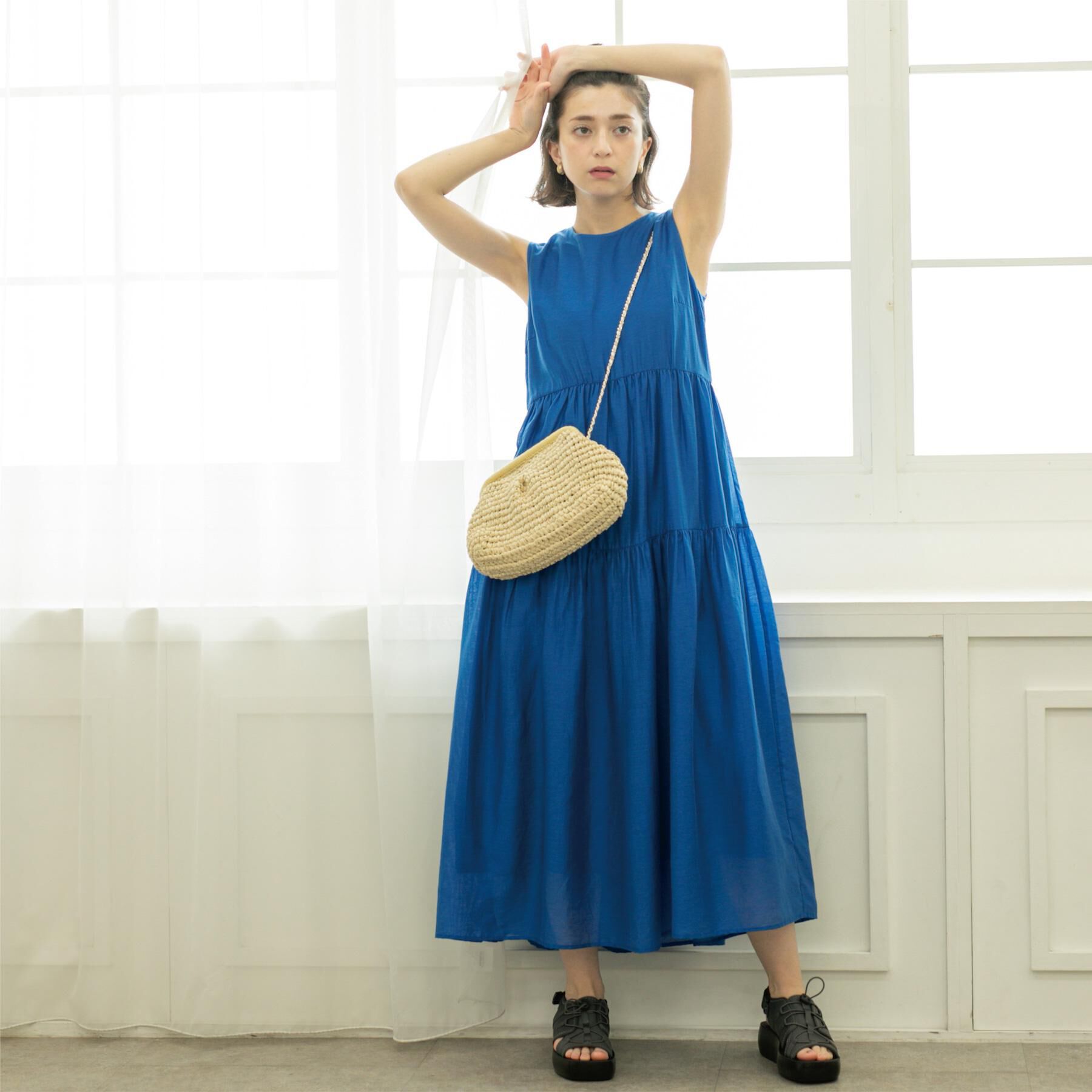 OPAQUE.CLIP「麻混シアーギャザーティアードワンピース【洗濯機洗い可】」|ワンピース|