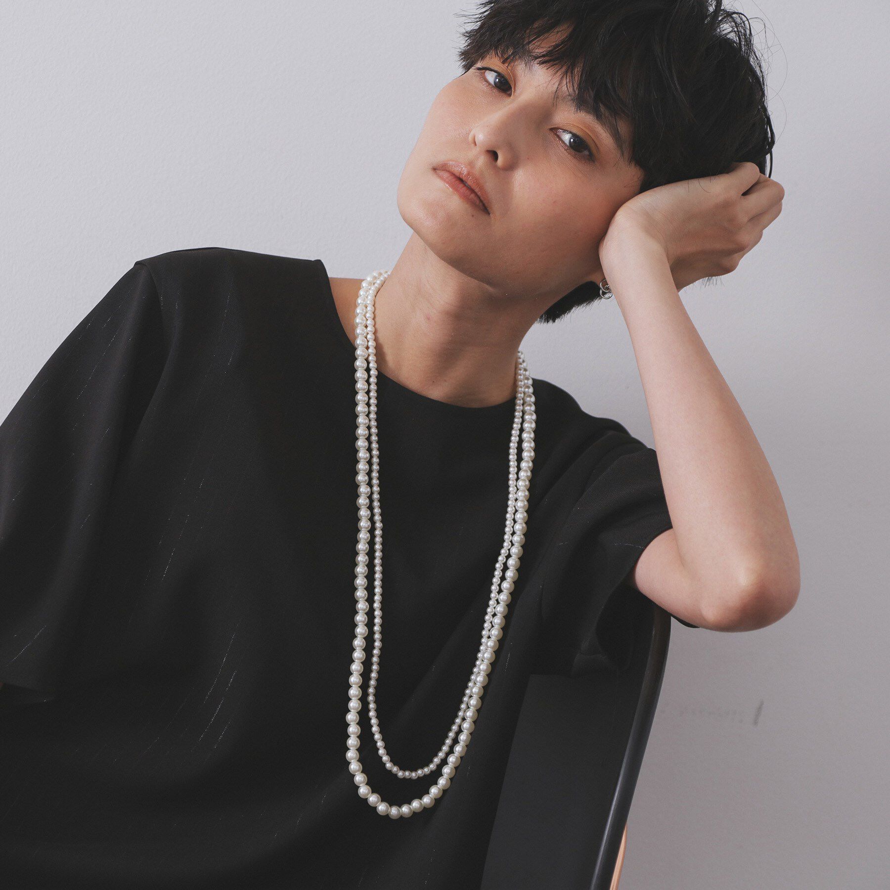 OPAQUE.CLIP「【3WAY】2連フェイクパール ショート＆ロング ネックレス」|ネックレス|