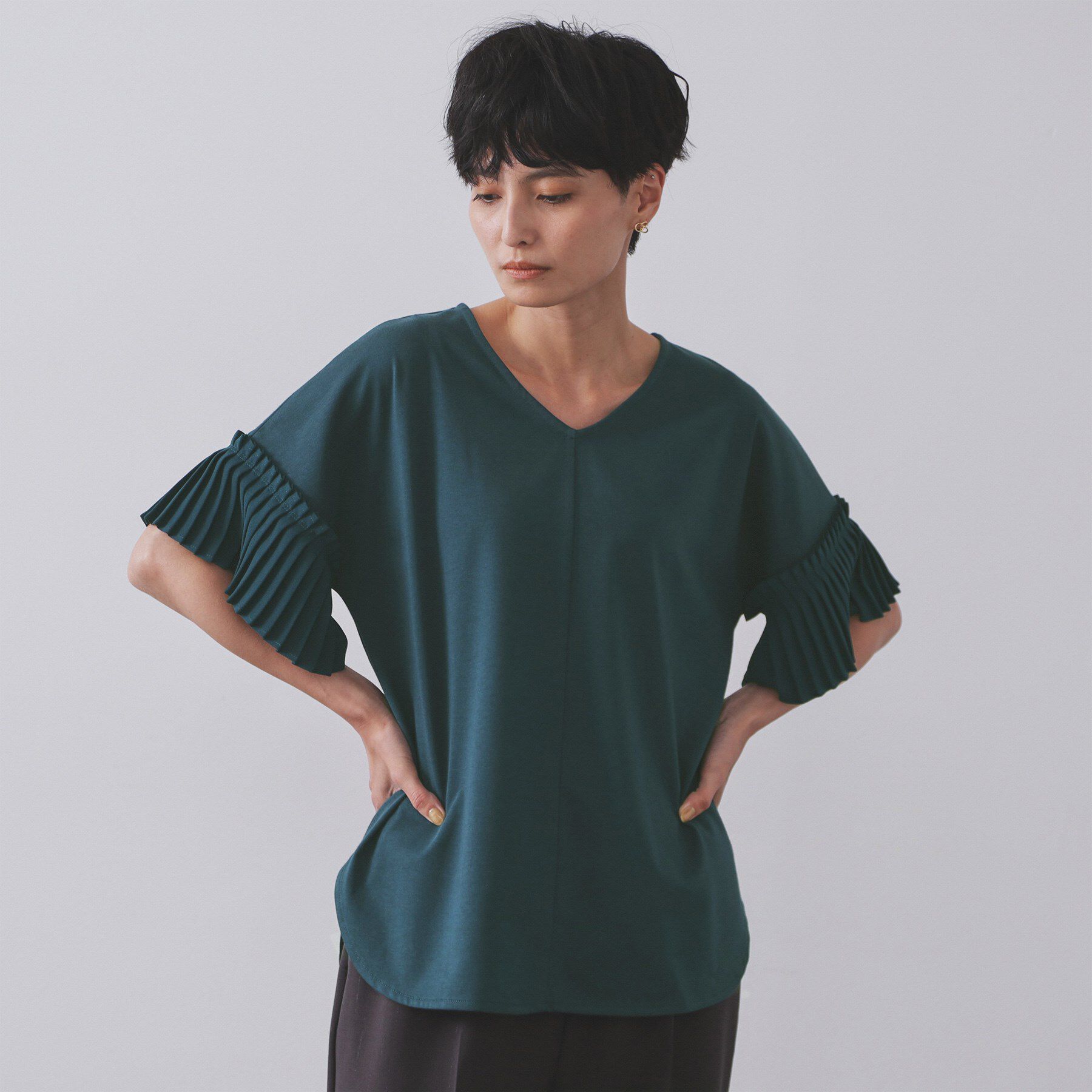 OPAQUE.CLIP「プリーツスリーブドッキングトップス【洗濯機洗い可】」|Tシャツ・カットソー|