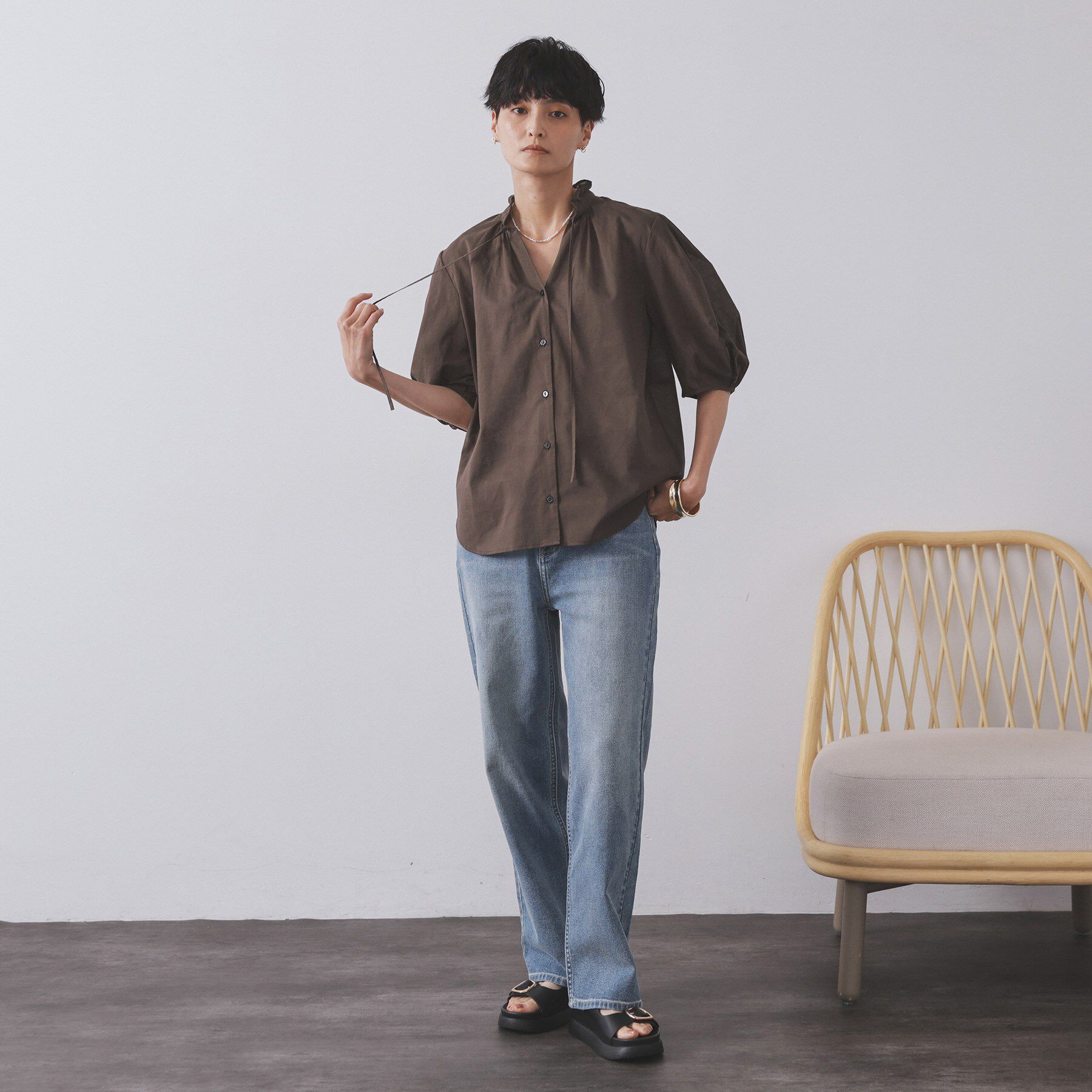 OPAQUE.CLIP「シアーフリルネックブラウス【洗濯機洗い可】」|シャツ・ブラウス|