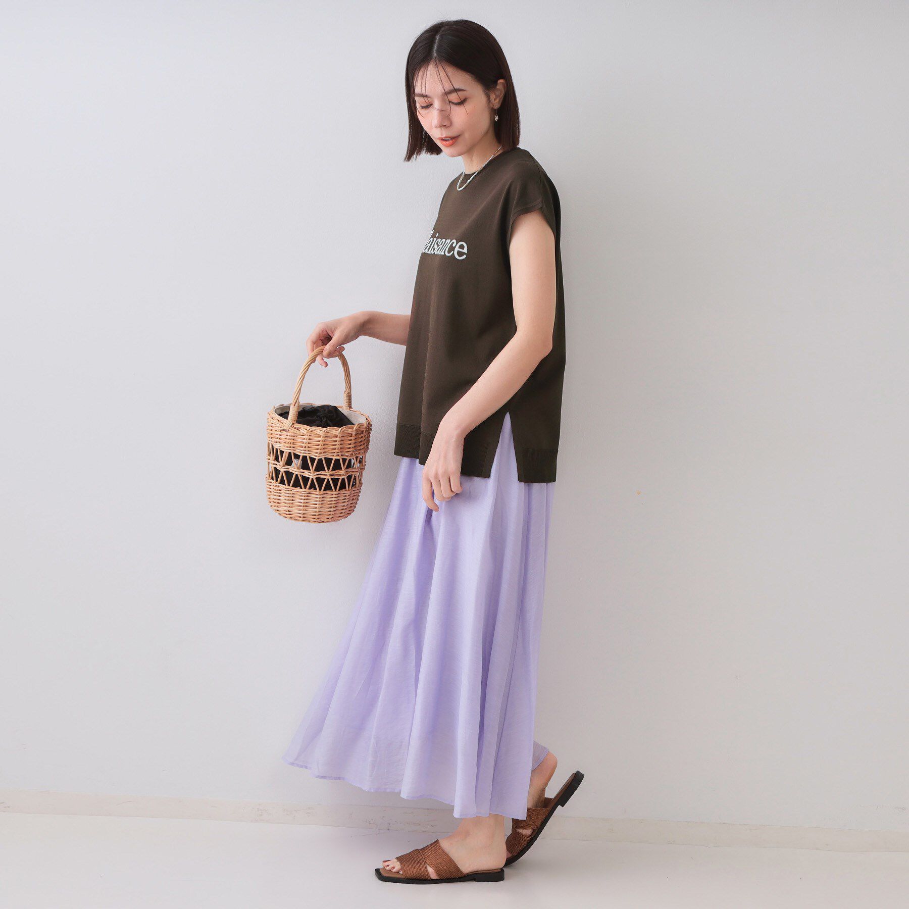 OPAQUE.CLIP「ロゴフレンチスリーブニット【洗濯機洗い可/UV/接触冷感/抗ピル】」|ニット・セーター|