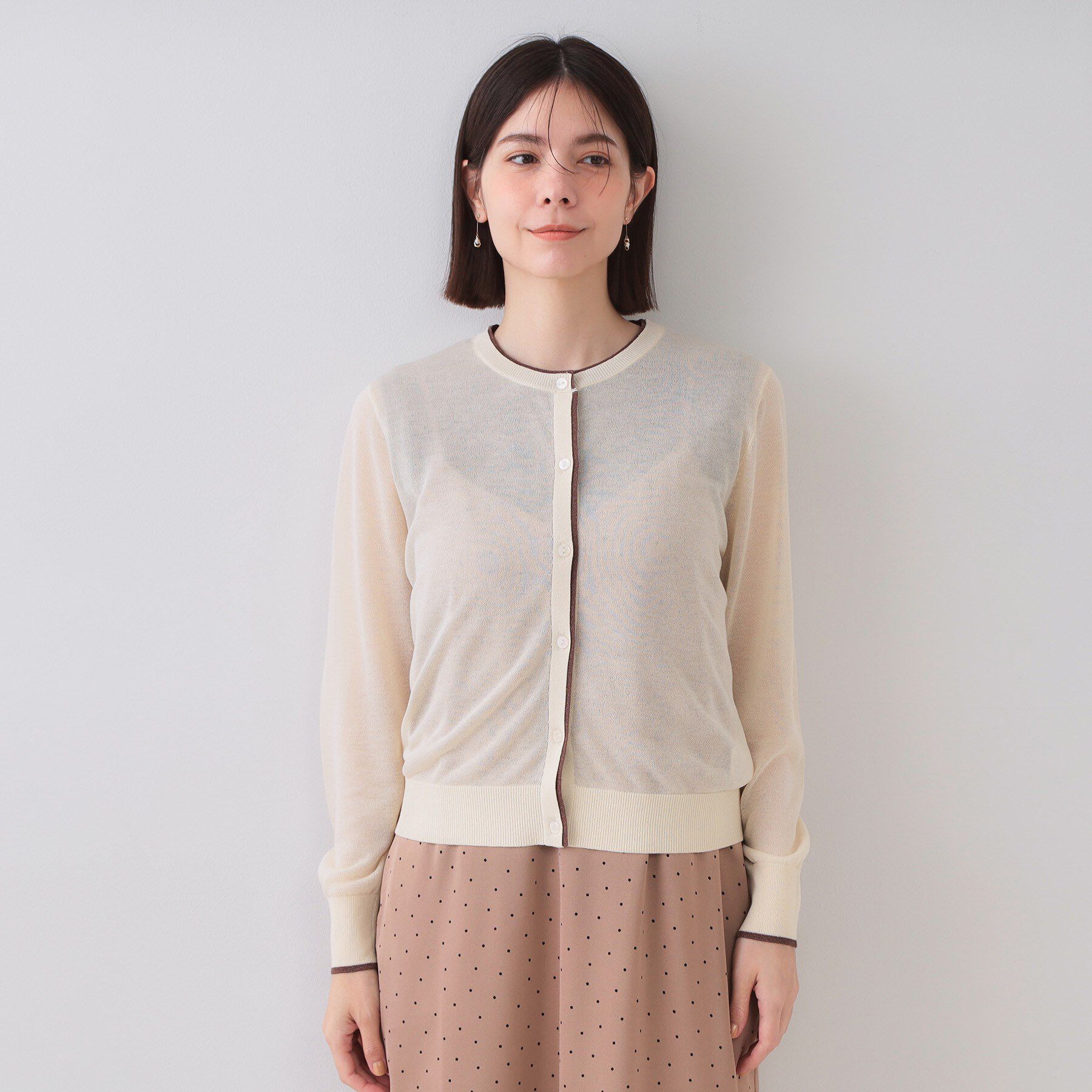 OPAQUE.CLIP「配色シアークルーニットカーディガン【洗濯機洗い可/抗ピル】」|カーディガン|