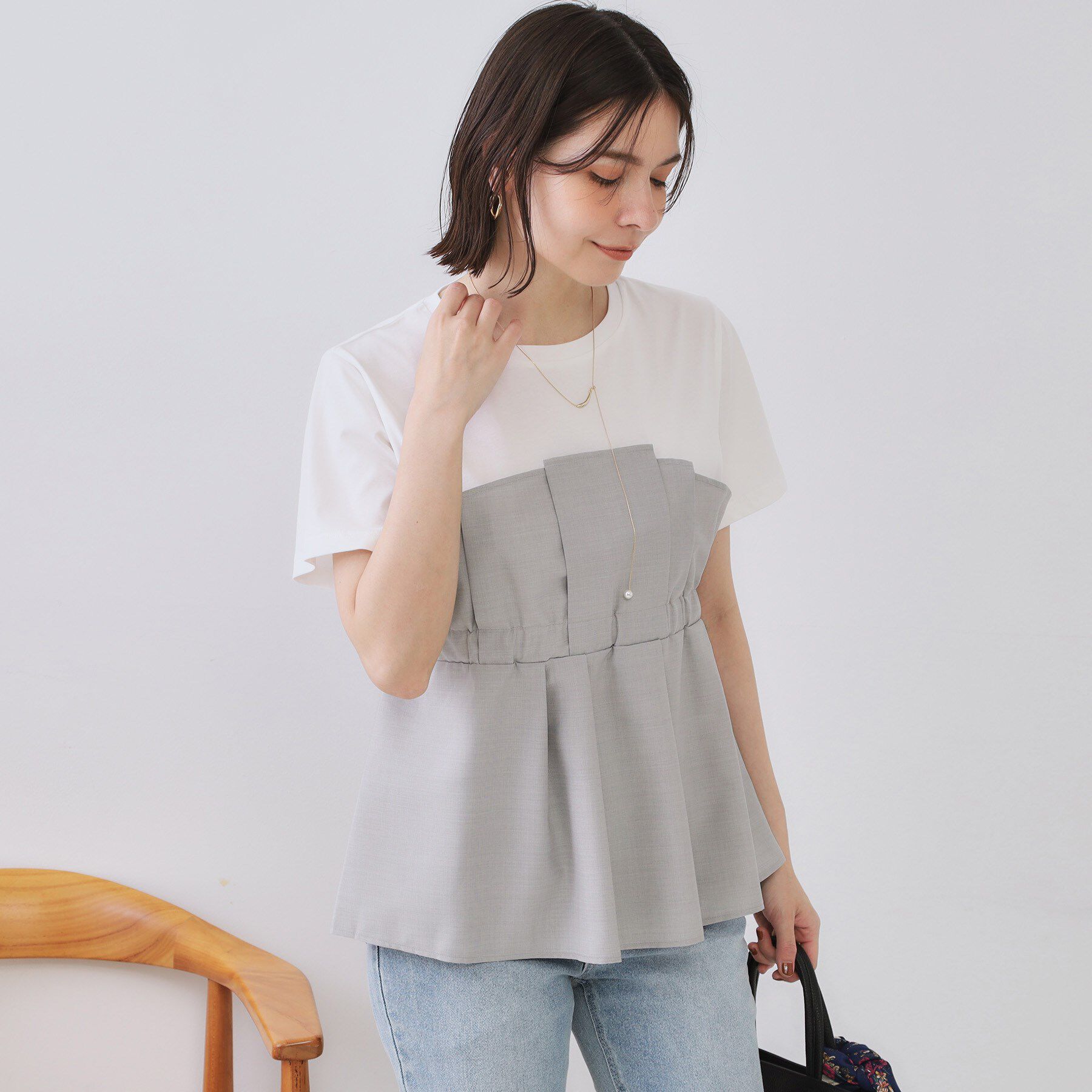 OPAQUE.CLIP「タックビスチェドッキングカットソー【洗濯機洗い可】」|Tシャツ・カットソー|
