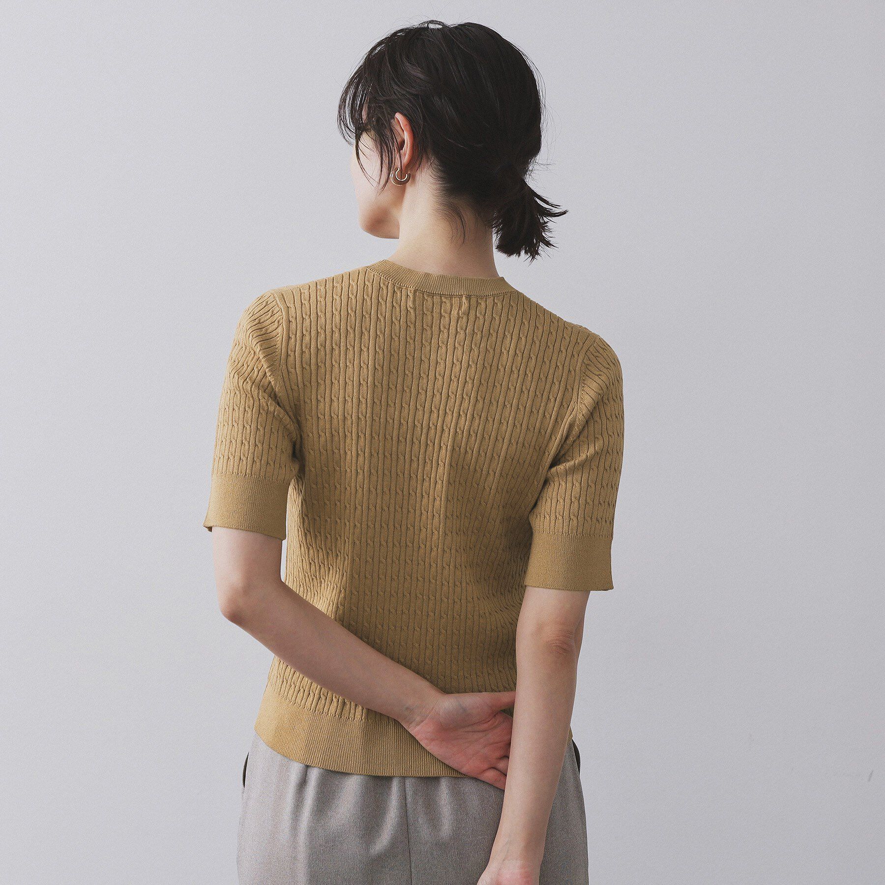 OPAQUE.CLIP「ケーブルハーフスリーブニット【UVケア/洗濯機OK】《6col/S～LL》」|ニット・セーター|