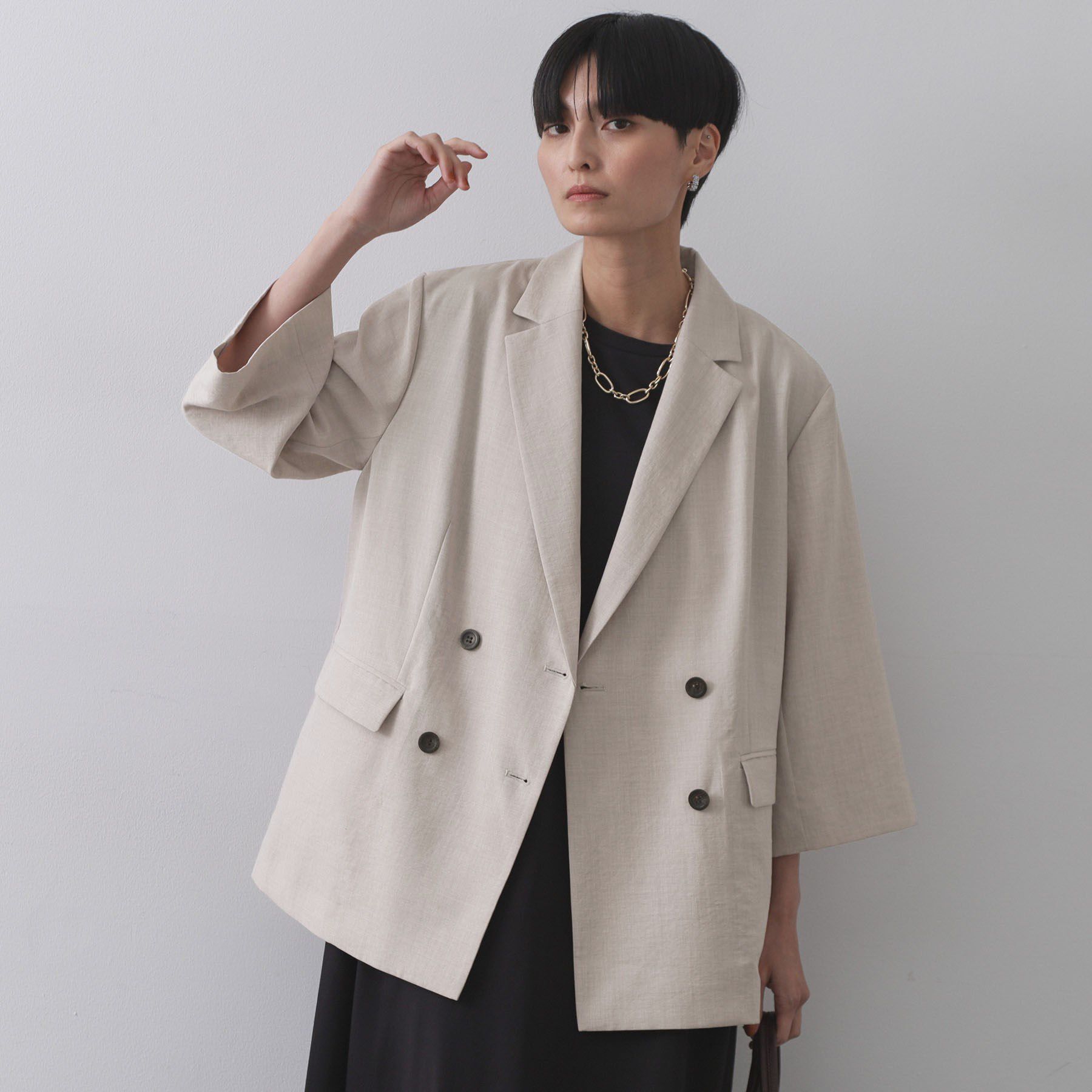OPAQUE.CLIP「リネンライクダブルジャケット【洗える】」|テーラードジャケット|ライトベージュ(05