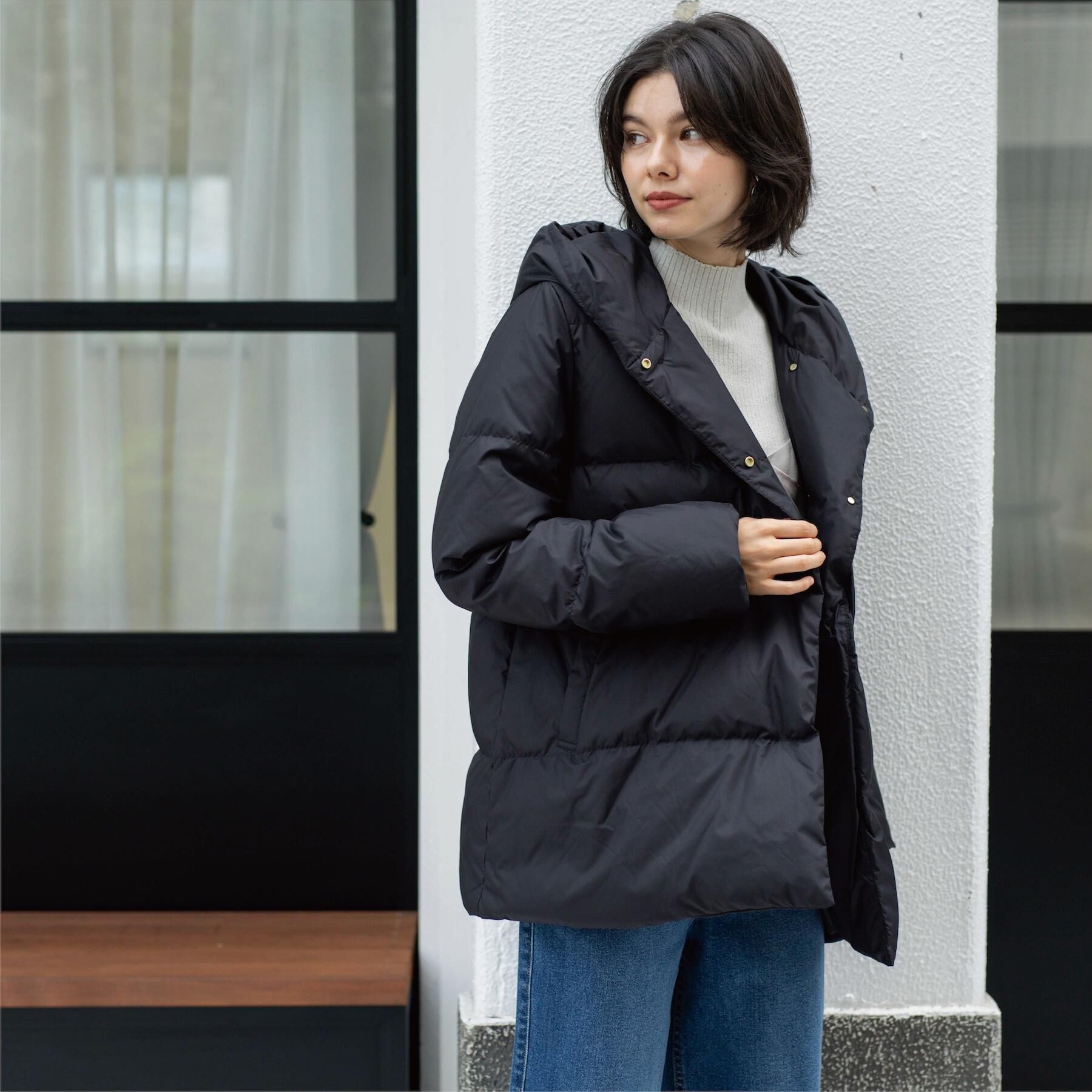 OPAQUE.CLIP「撥水フードミドルダウンコート【防風/抗菌防臭/洗濯機OK】《S～LL》」|ダウン|