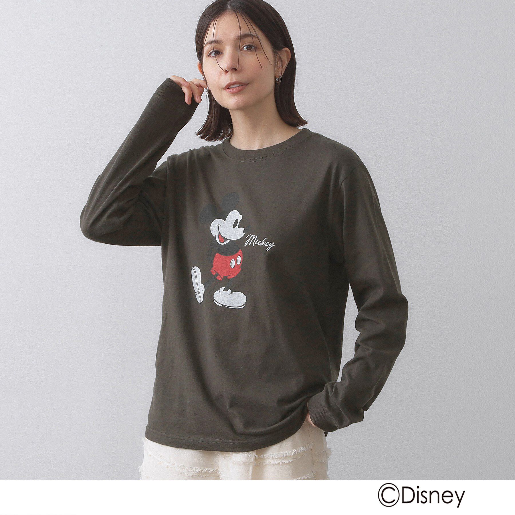 OPAQUE.CLIP「【Mickey Mouse】プリントロングTシャツ」|Tシャツ・カットソー|チャコールグレー(0