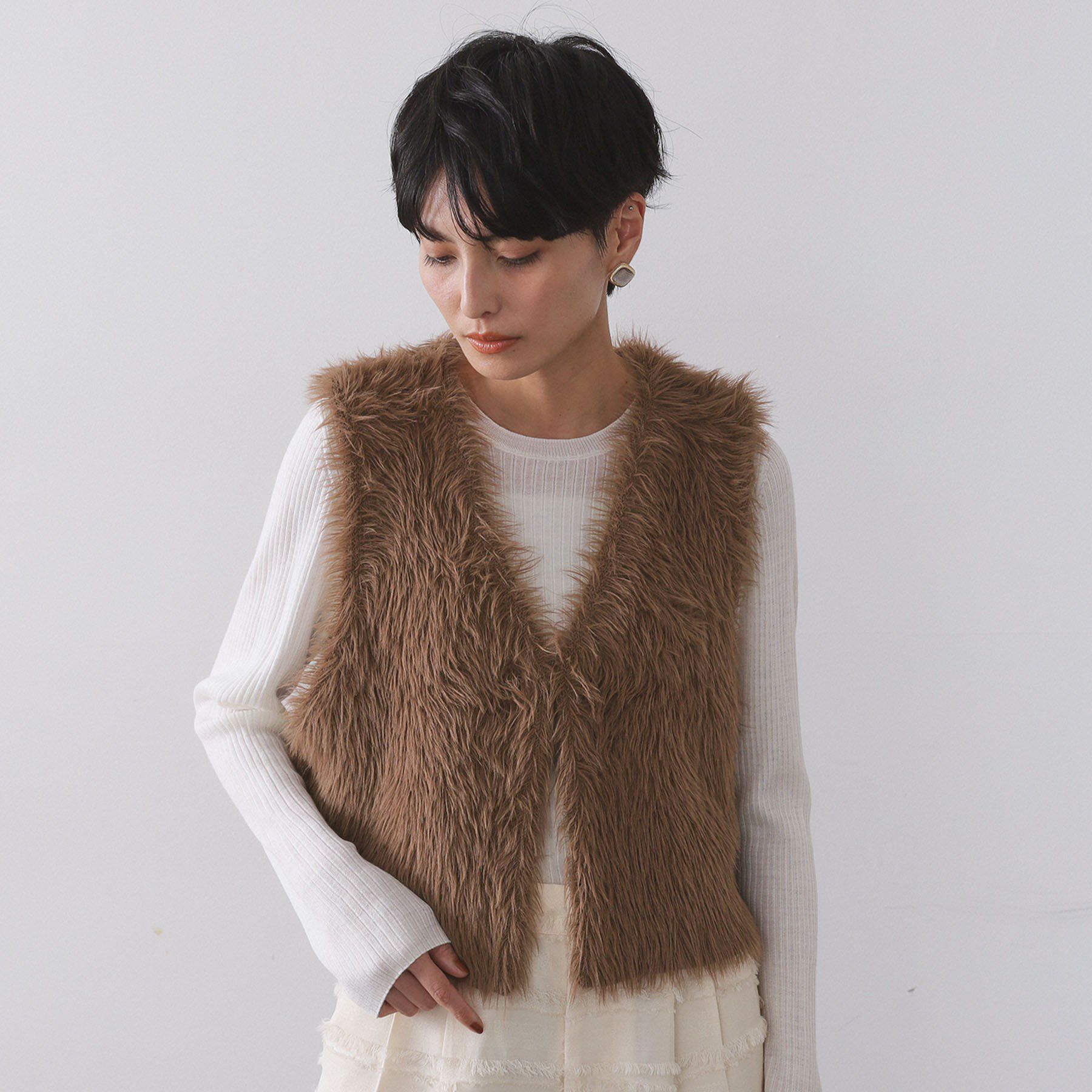 OPAQUE.CLIP「《andGIRL掲載》シャギーニット ショートベスト【洗濯機OK】」|ベスト・ジレ|