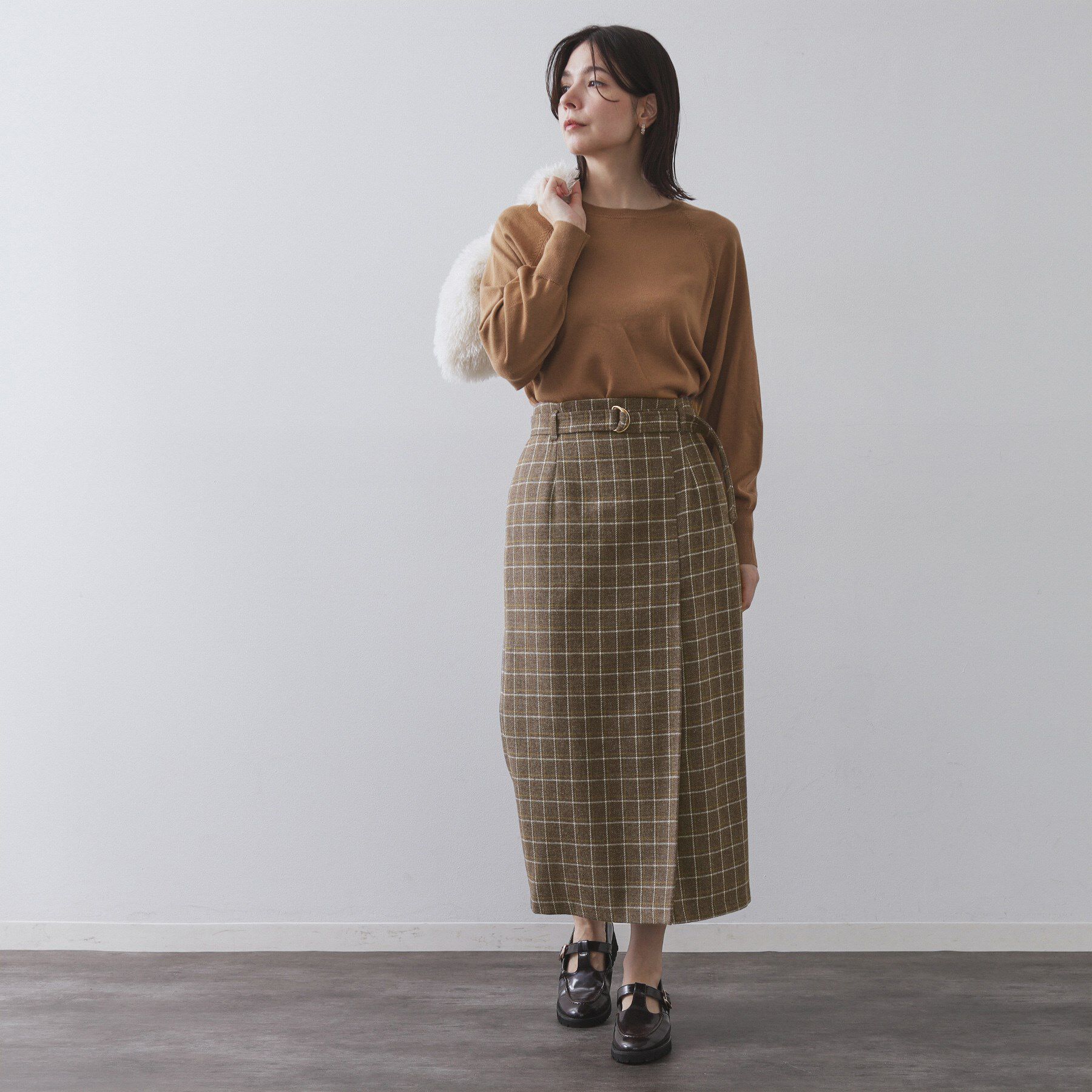 OPAQUE.CLIP「チェックツイード ラップ風ナロースカート【洗濯機OK】」|スカート|