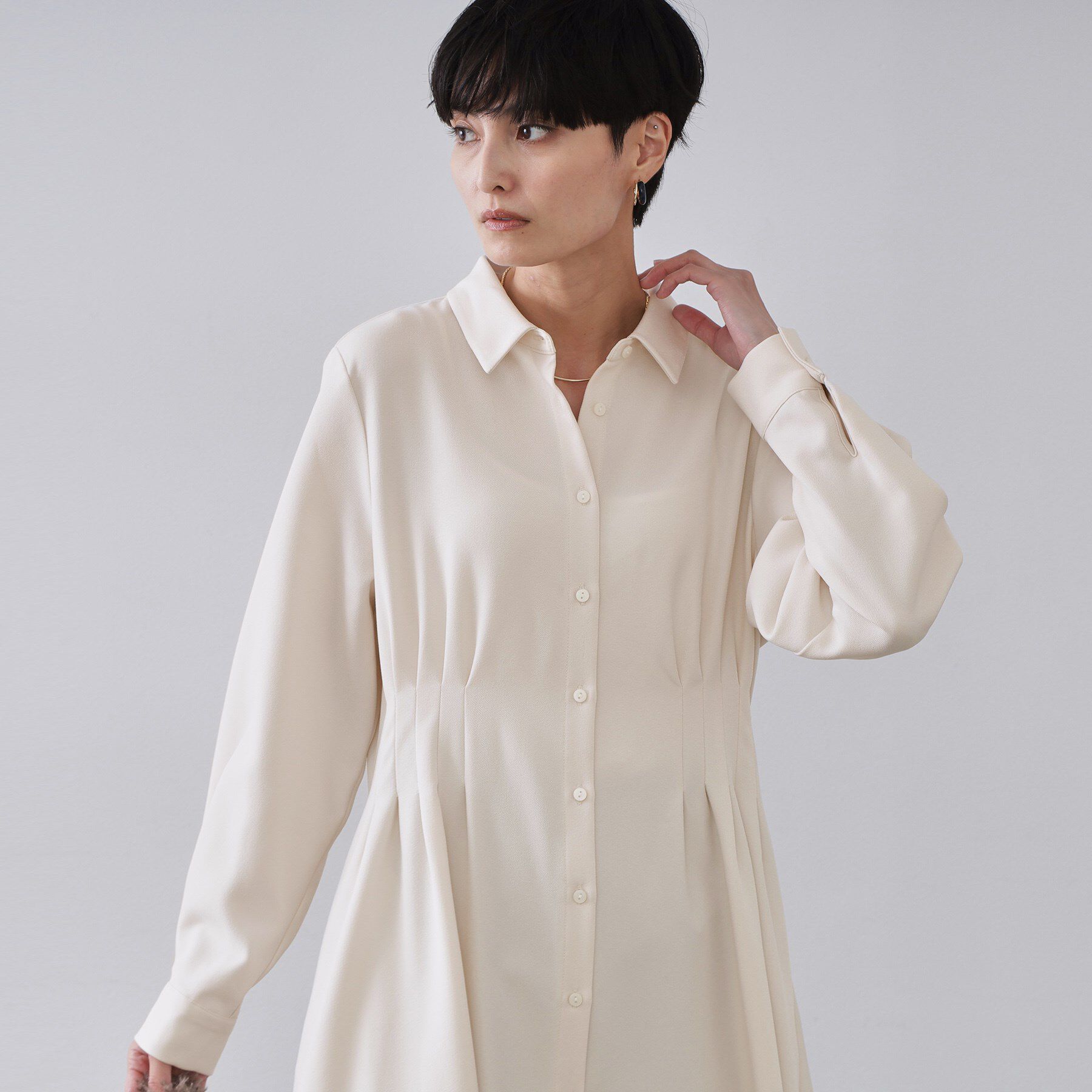 OPAQUE.CLIP「ウエストタックフィット＆フレアワンピース【洗濯機OK】」|ワンピース|