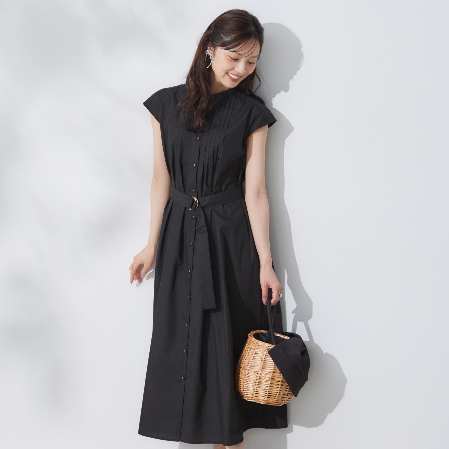 Couture broach「【Aライン・細見え】フロントタックシャツワンピース」|ワンピース|