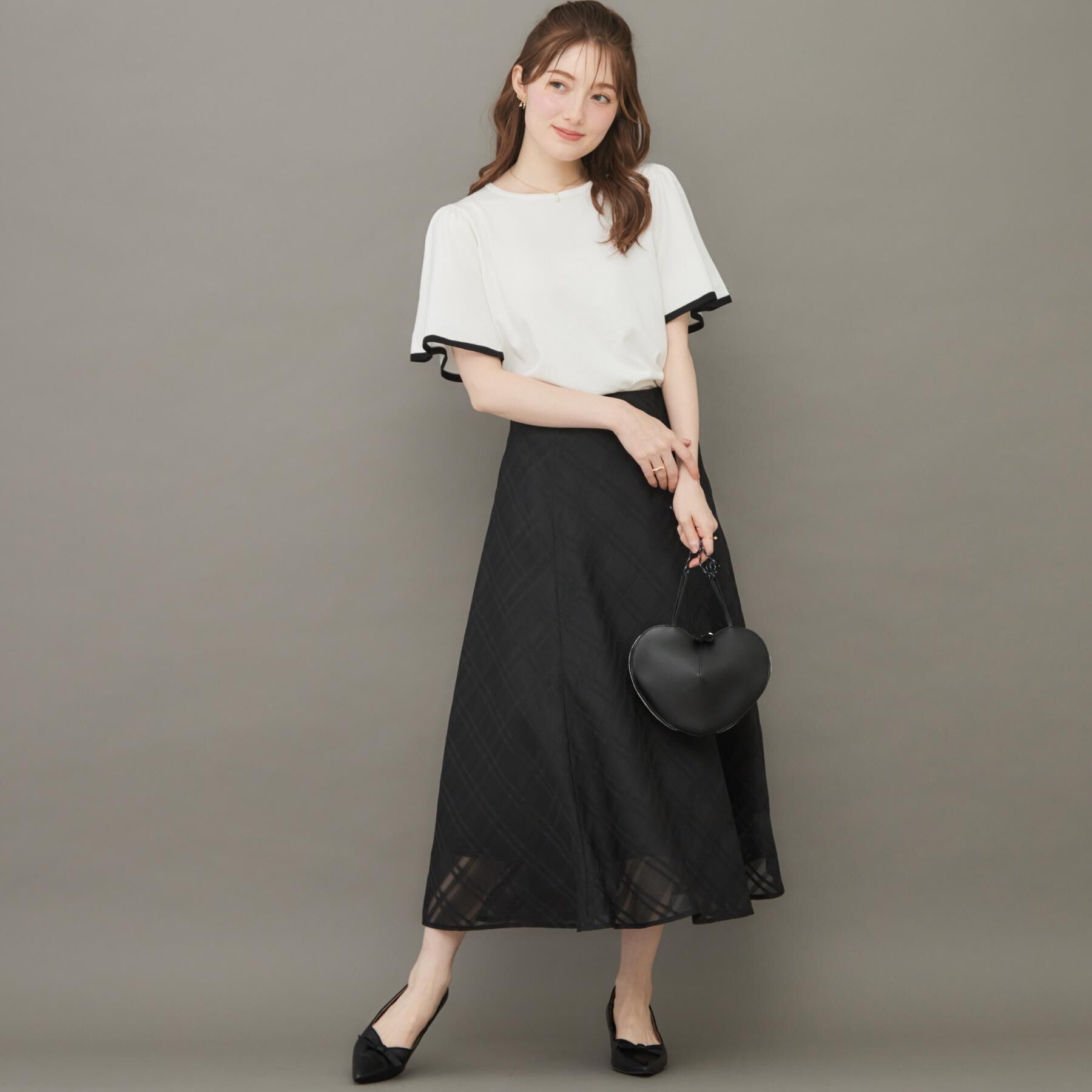 Couture broach「【美シルエット・通勤】シアーチェックオーガンジースカート」|スカート|