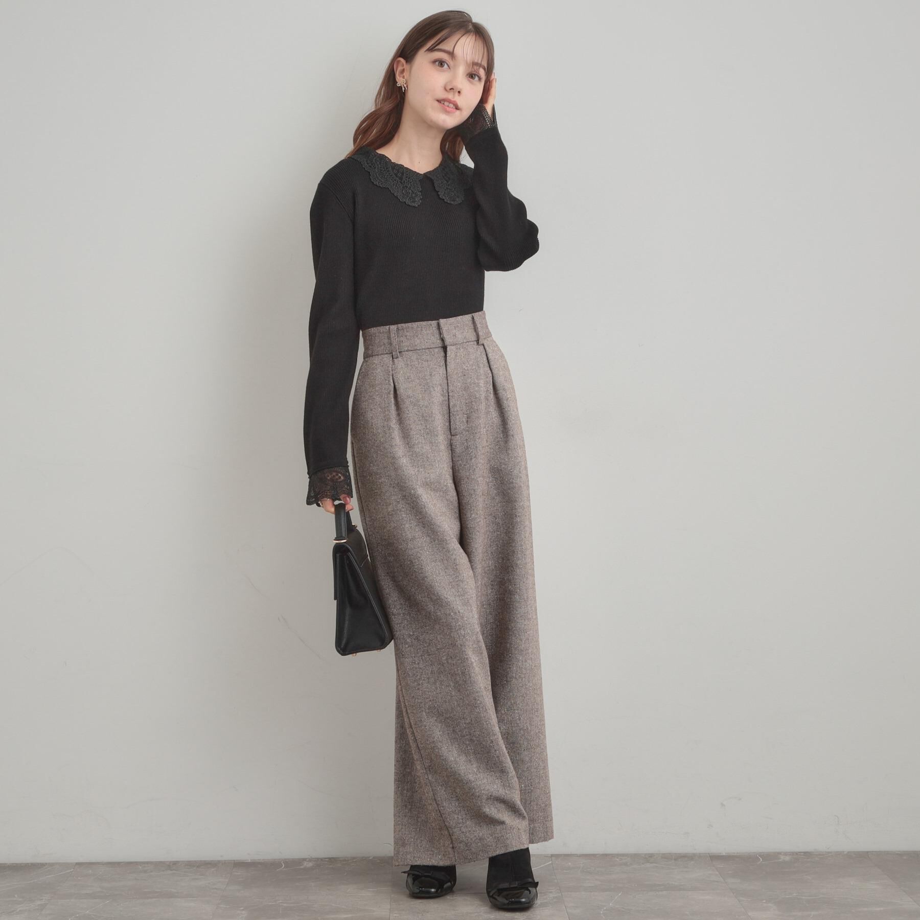 Couture broach「【着映え・フェミニン・通勤】レース衿カフス付きリブニット」|ニット・セーター|