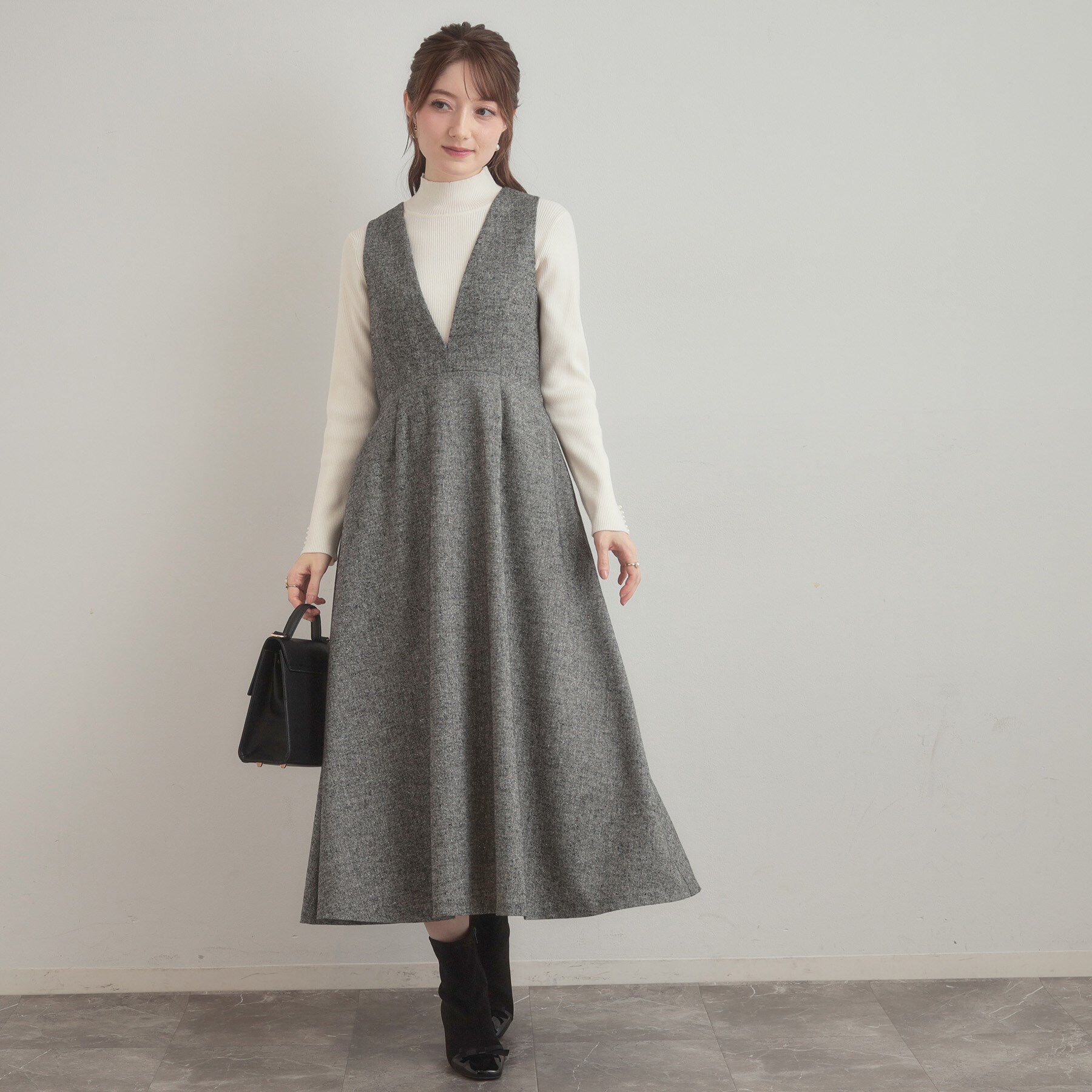 Couture broach「【通勤・大人上品】ラメツイード ジャンパースカート」|ワンピース|