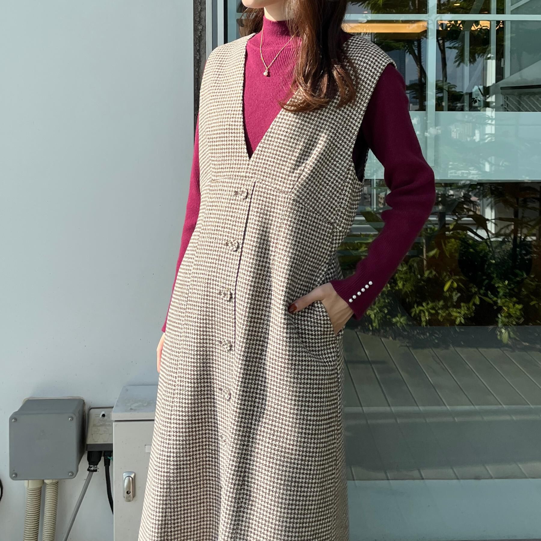 Couture broach「【クラシカル・通勤】ラメ千鳥釦デザインジャンスカ」|ワンピース|