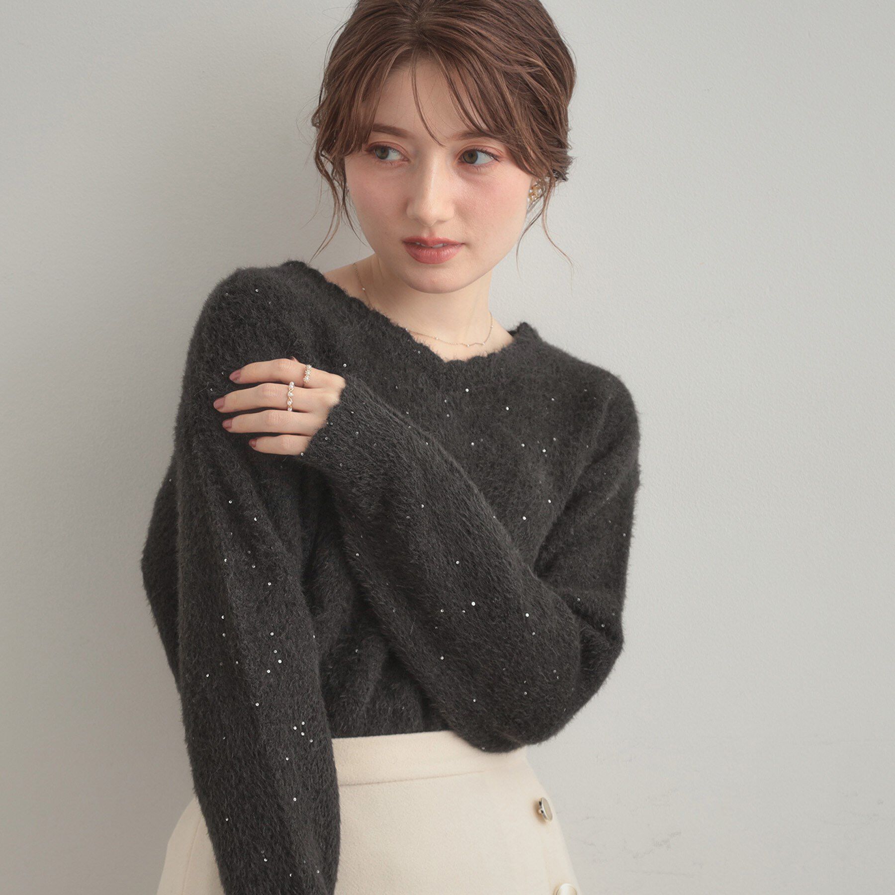 Couture broach「【前後2WAY】スパンコールラメフェザー ニット」|ニット・セーター|