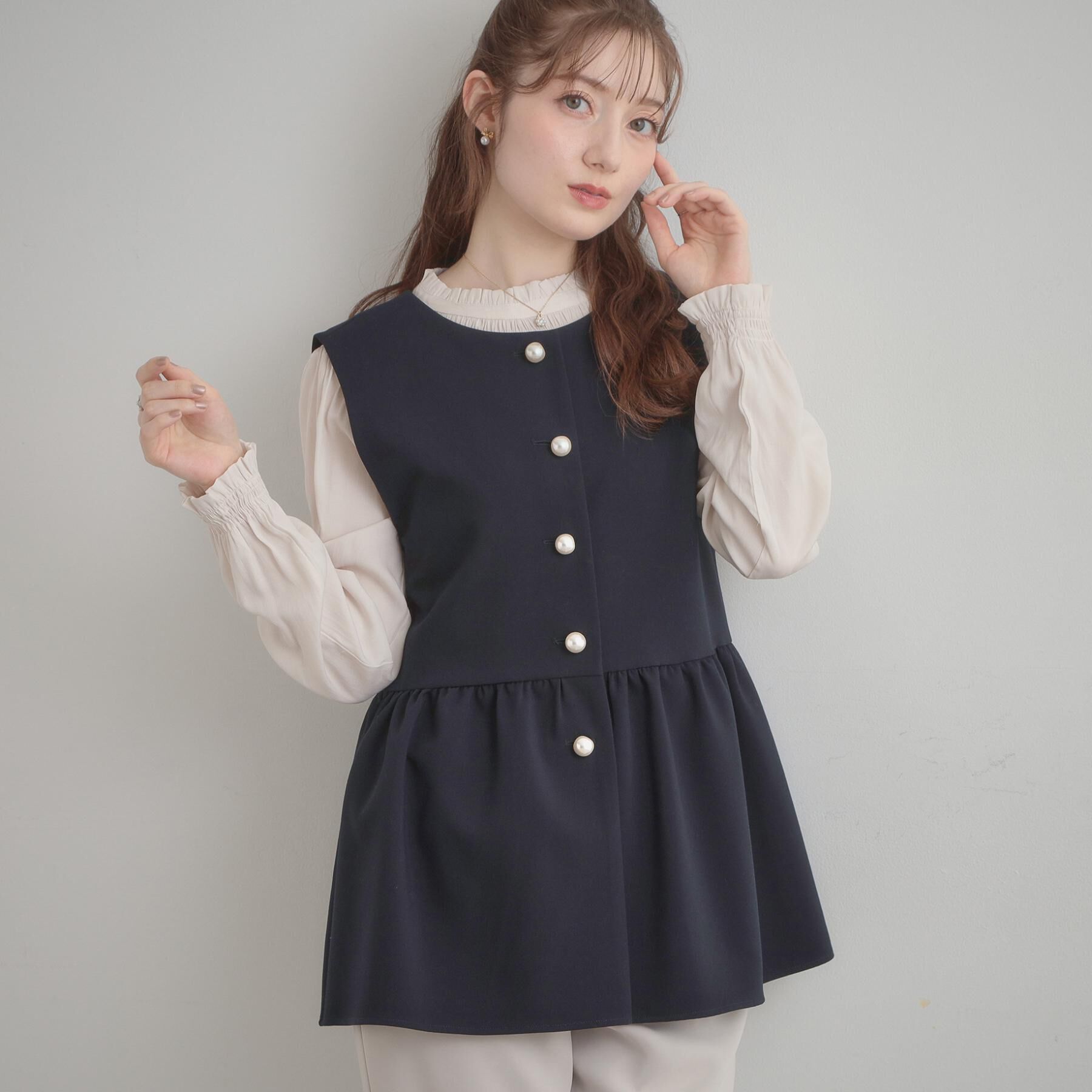 Couture broach「【ハレの日・通勤】TRダブルクロスジレ」|ベスト・ジレ|ネイビー(094)