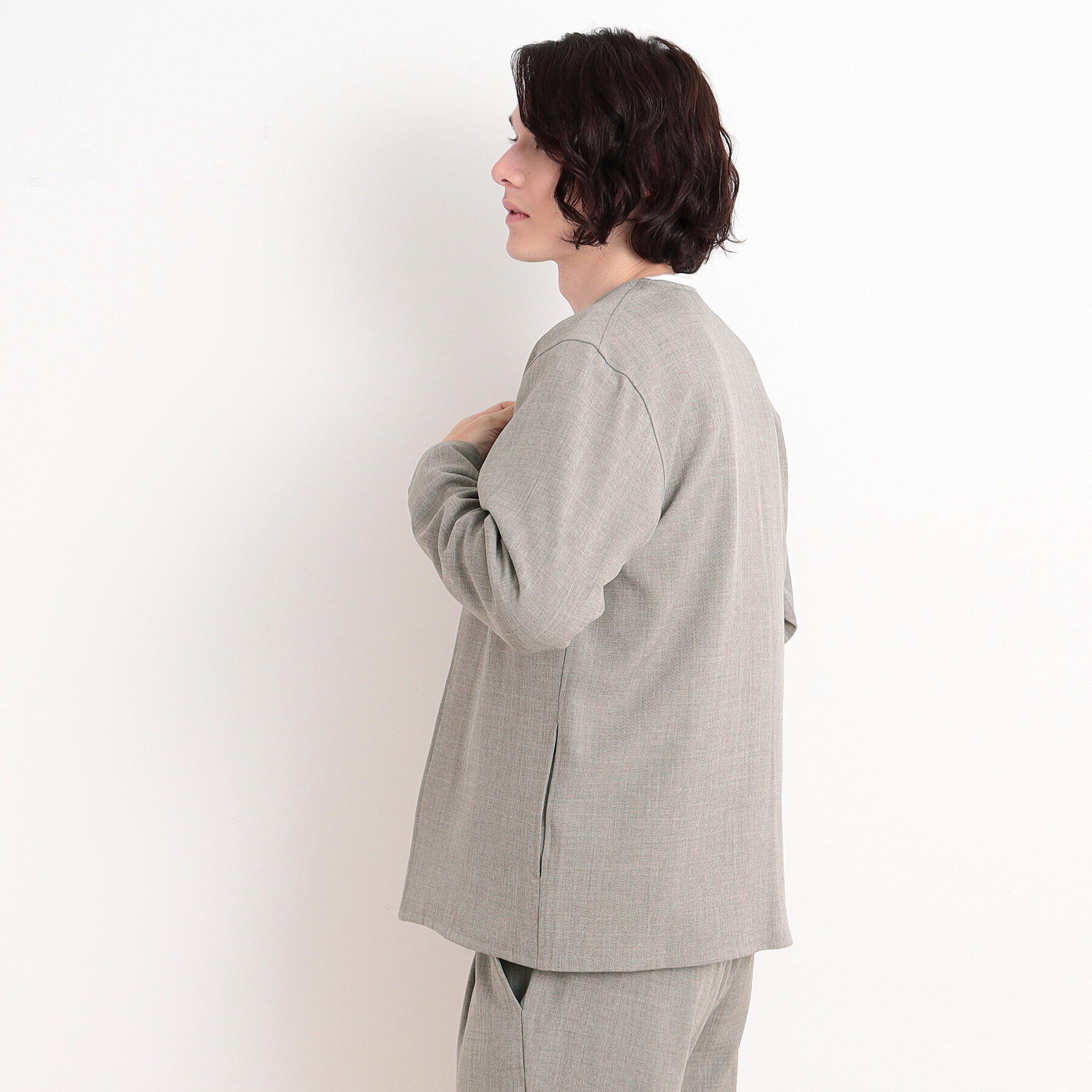 THE SHOP TK「【CAVIAN/キャビアン】リサイクルシャークスキンノーカラーカーディガン セットアップ可」|カーディガン|