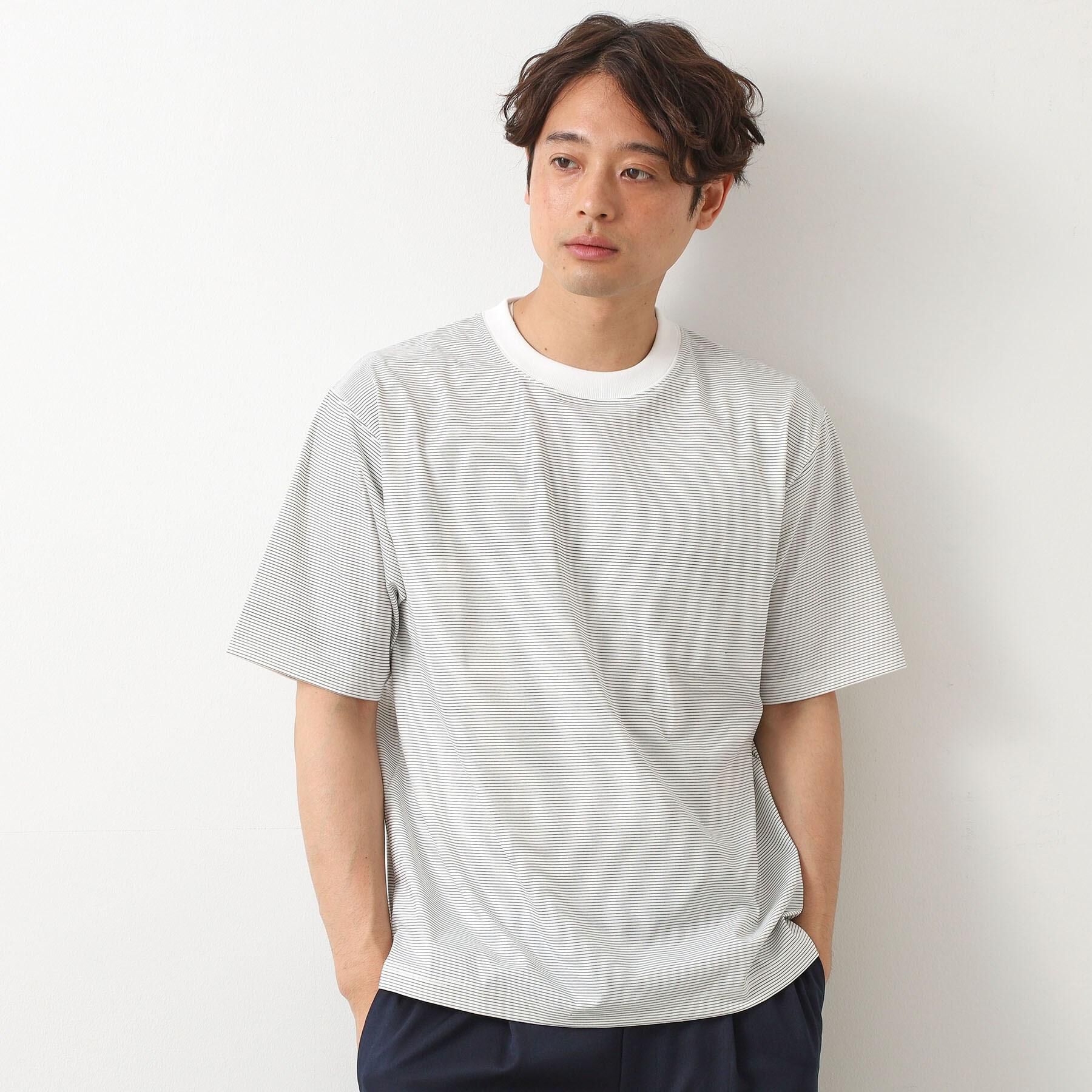 THE SHOP TK「パーフェクテックボーダー半袖Tシャツ 【吸水速乾／洗濯機OK】」|Tシャツ・カットソー|