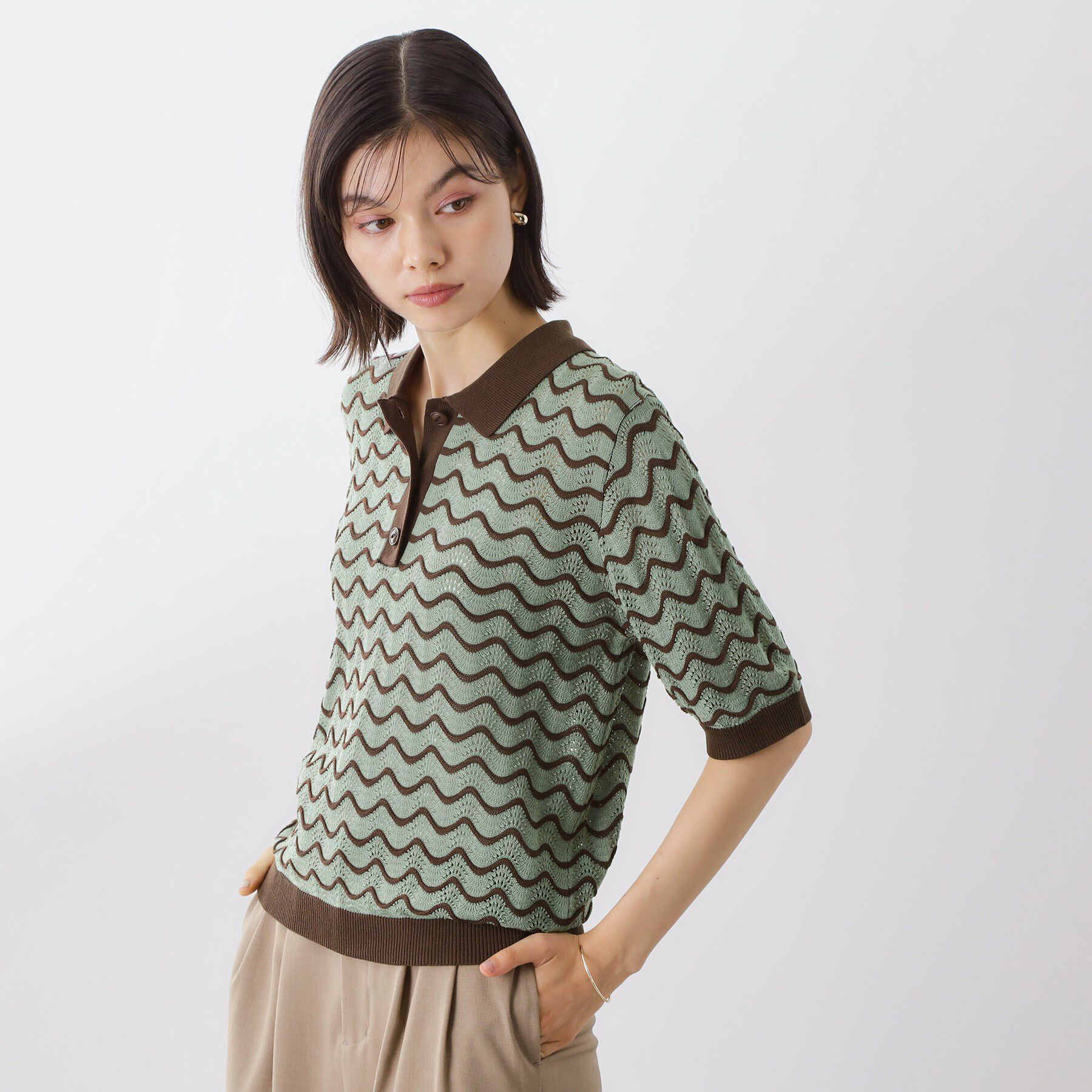 THE SHOP TK「【再入荷】柄アソートポロニットシャツ【洗濯機OK】」|ニット・セーター|