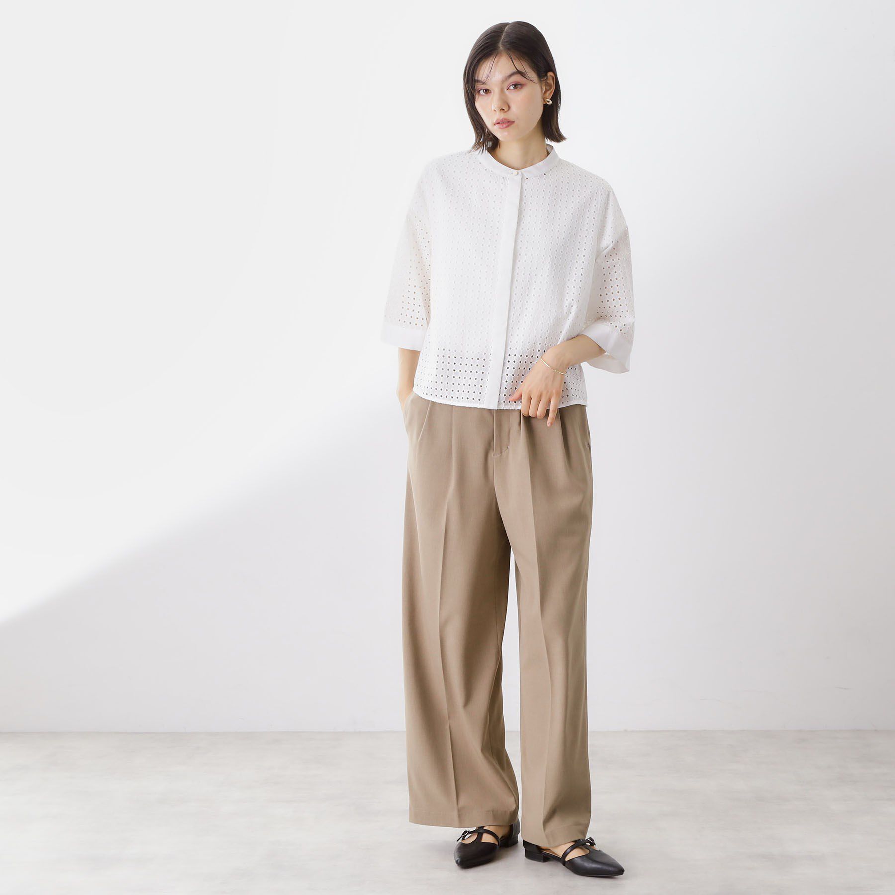 THE SHOP TK「5分袖レース刺繍コットンシャツ」|シャツ・ブラウス|