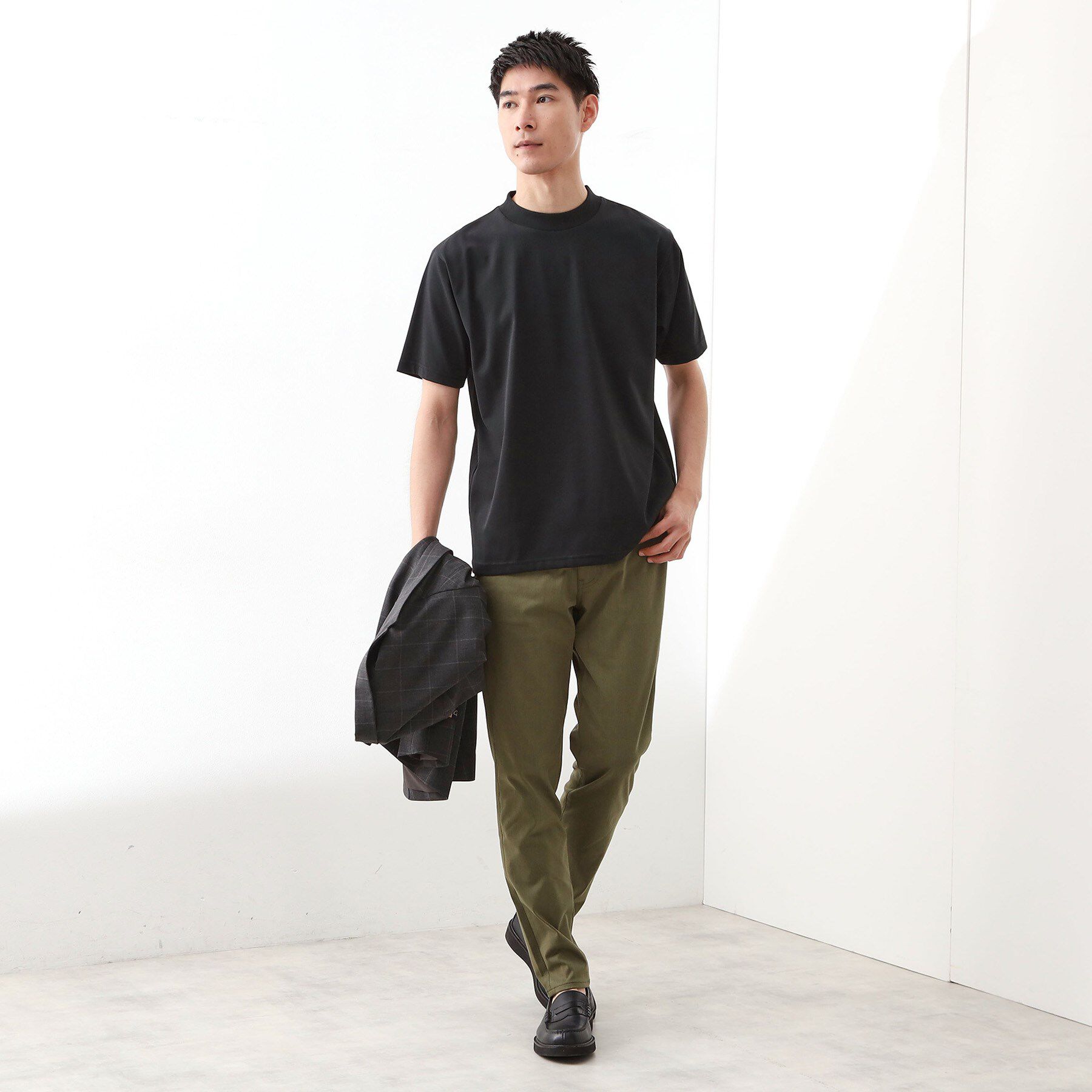 THE SHOP TK「モックネックプレーティング半袖Tシャツ 【接触冷感/洗濯機OK】」|Tシャツ・カットソー|