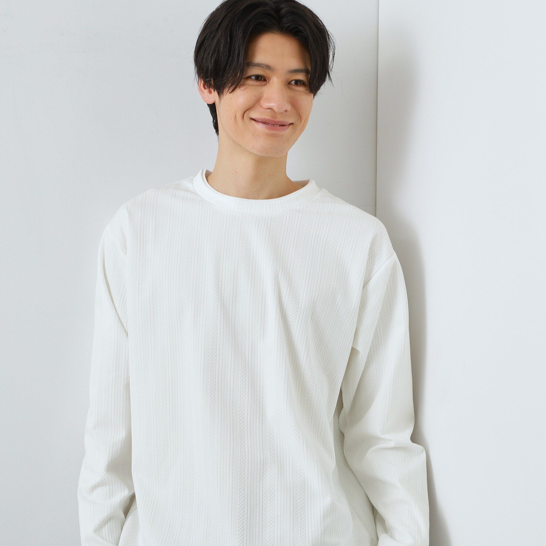 THE SHOP TK「【程よく品のある着こなし】ジャカード フェイクレイヤード長袖Tシャツ 洗濯機OK」|Tシャツ・カットソー|オフホワイト(003