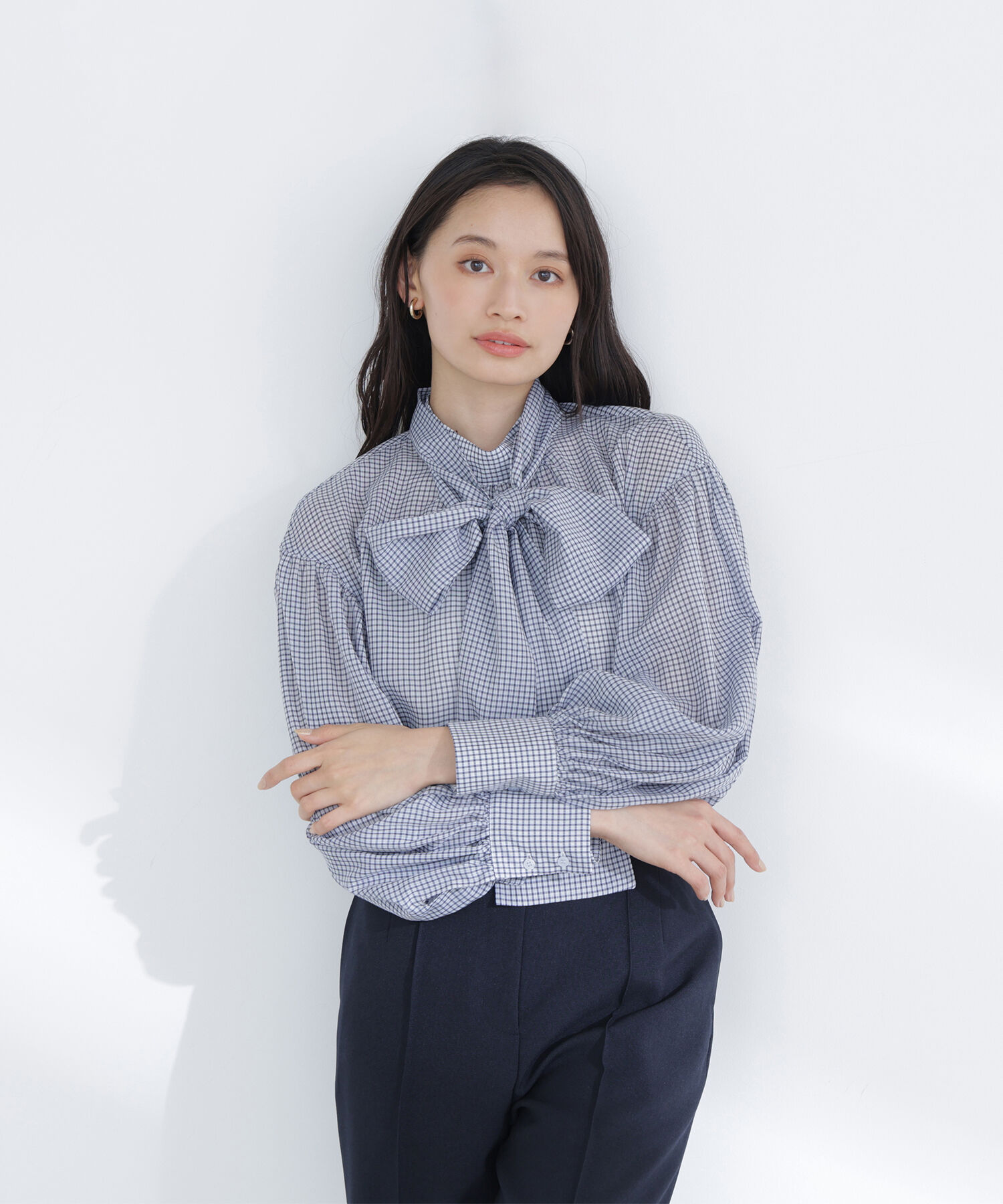  「ミニチェック2wayボウタイブラウス」|シャツ・ブラウス|