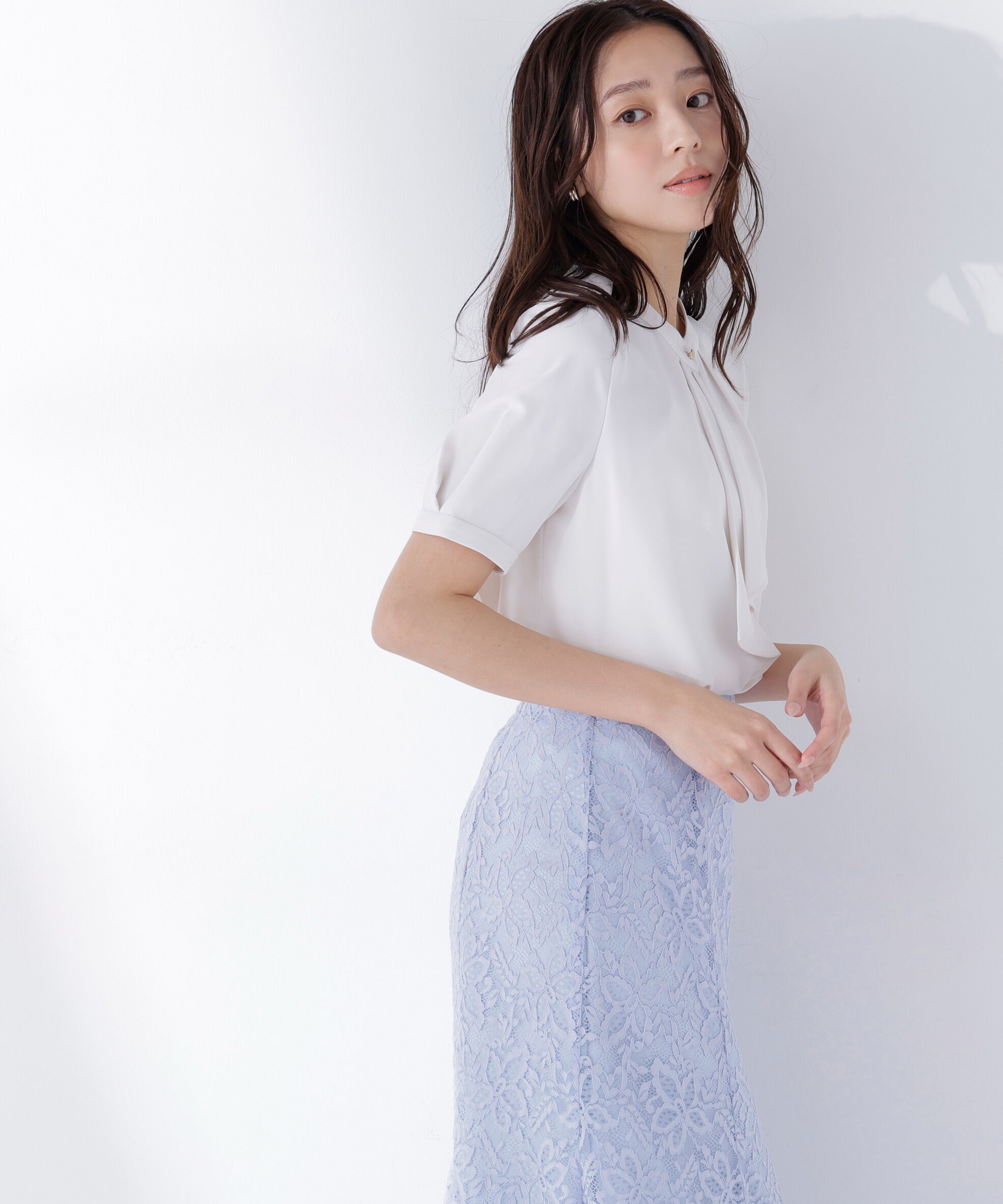  「ラッフルボウタイブラウス半袖」|シャツ・ブラウス|