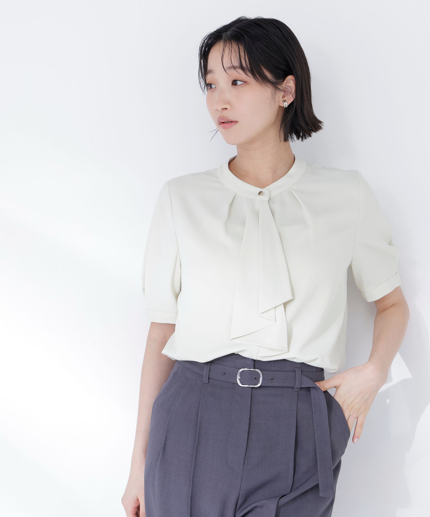  「ラッフルボウタイブラウス半袖」|シャツ・ブラウス|