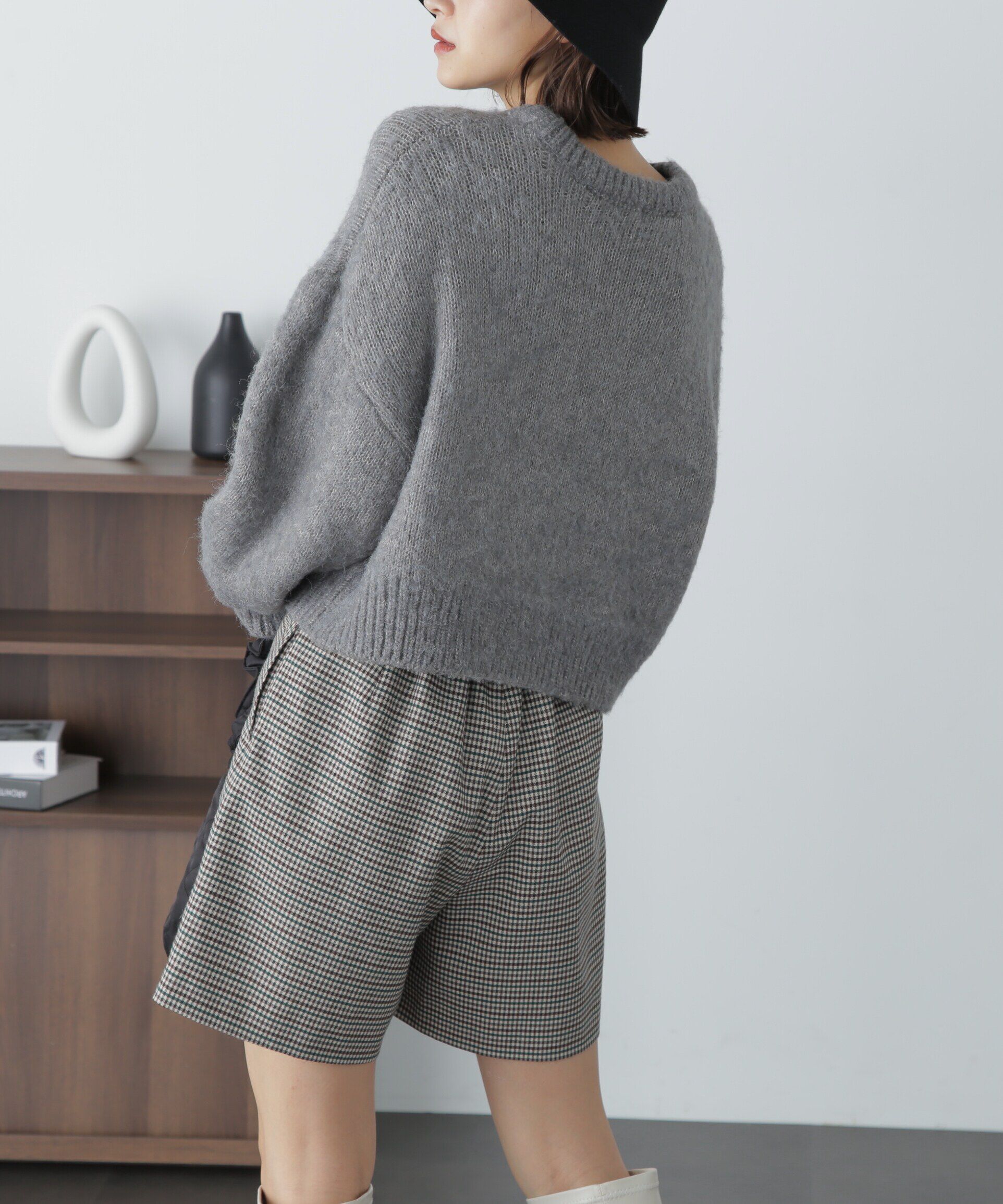  「ミックス起毛ショート丈ニット」|ニット・セーター|