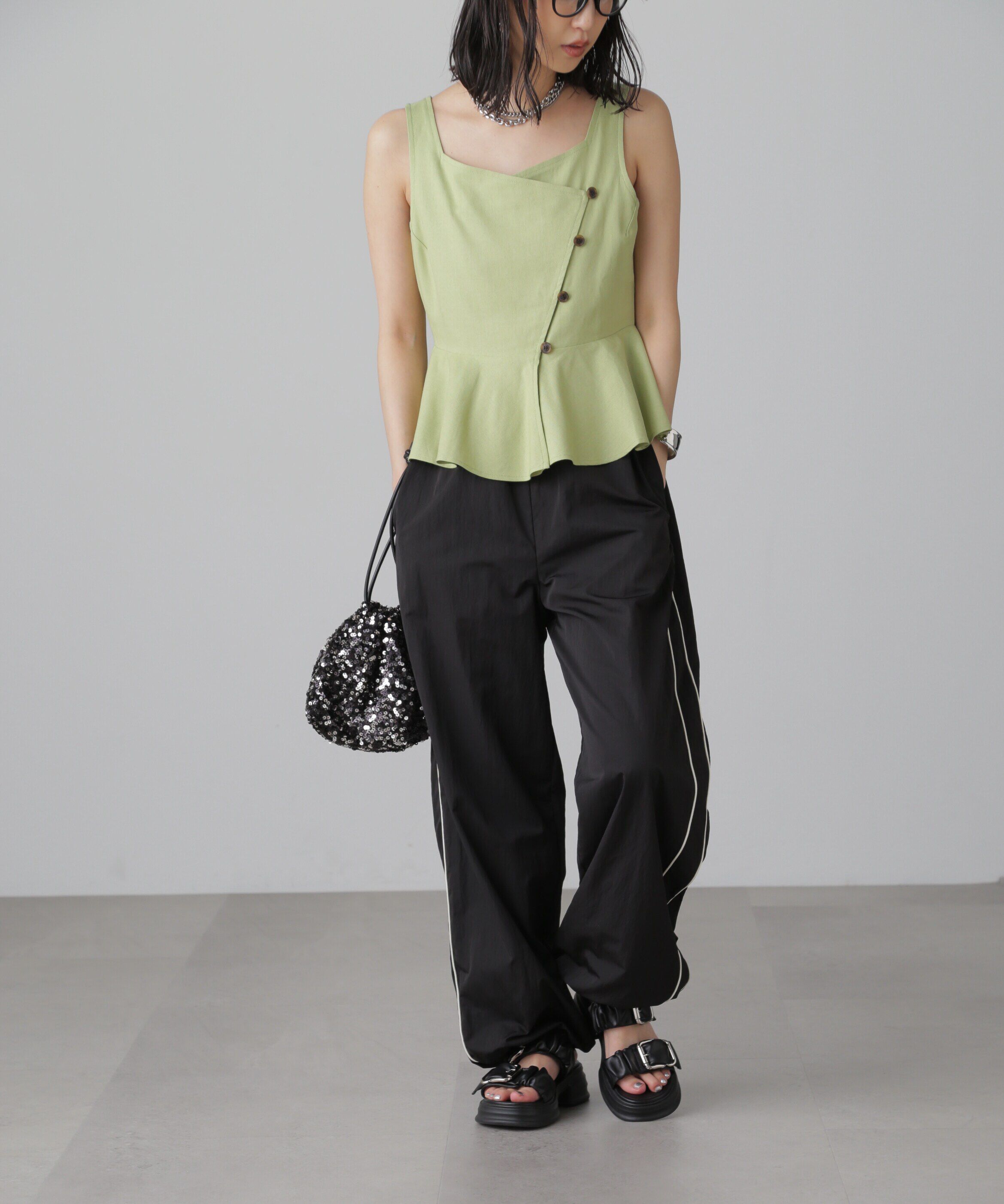  「リネンアシメボタンペプラムブラウス」|シャツ・ブラウス|