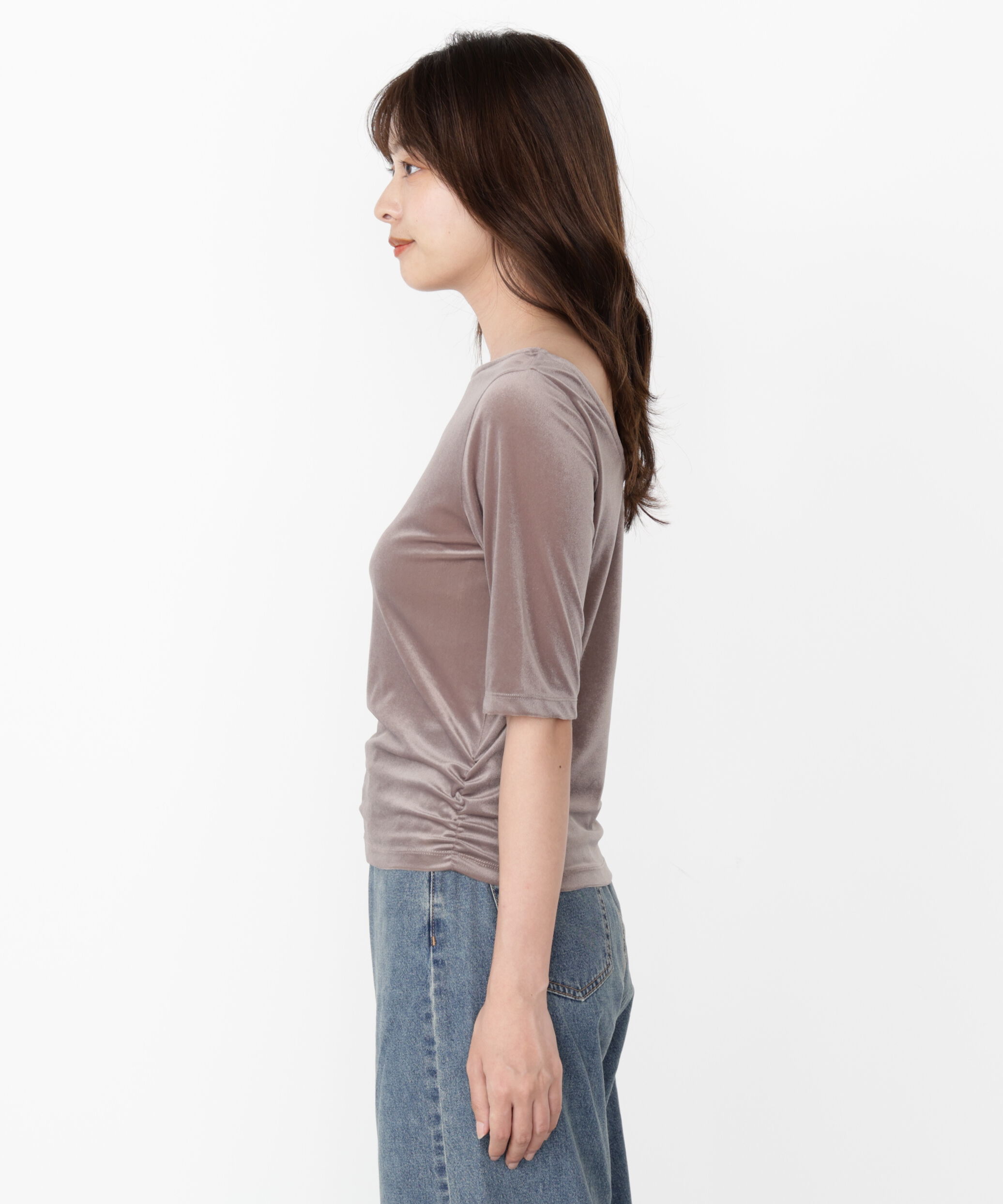 PROPORTION BODY DRESSING「＜ハンドウォッシャブル＞シアーベロア5分袖トップス」|Tシャツ・カットソー|