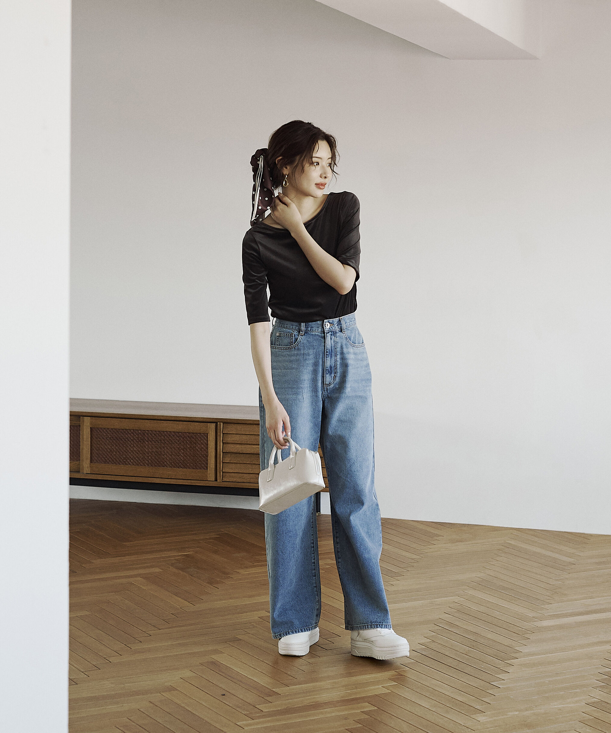 PROPORTION BODY DRESSING「＜ハンドウォッシャブル＞シアーベロア5分袖トップス」|Tシャツ・カットソー|